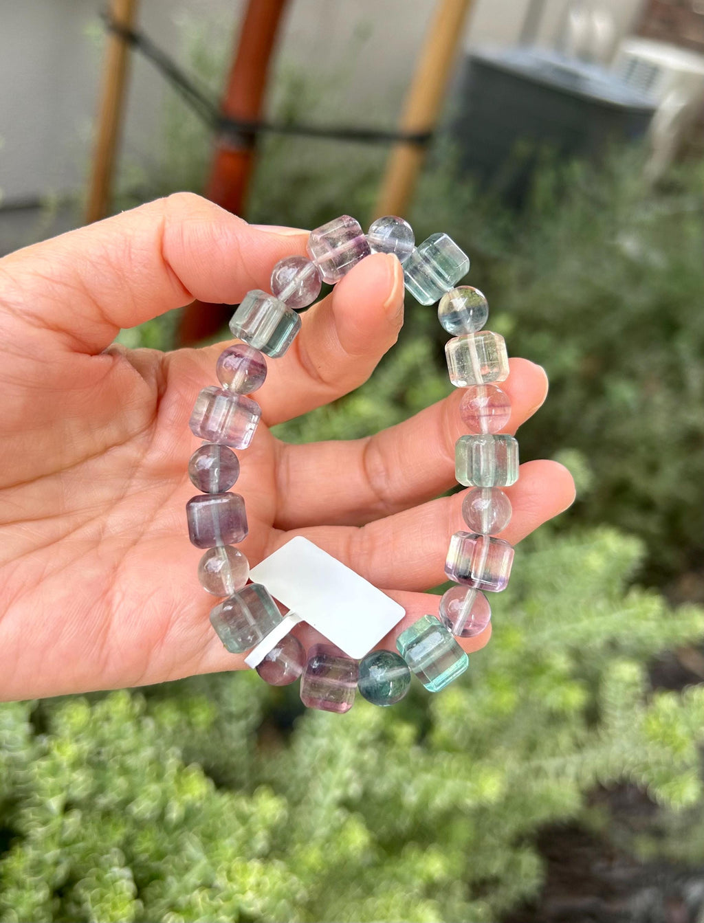 High Clarity Multicolor Fluorite square Beads Bracelet - 9mm beads, fits up to 16cm wrist  (26-100)