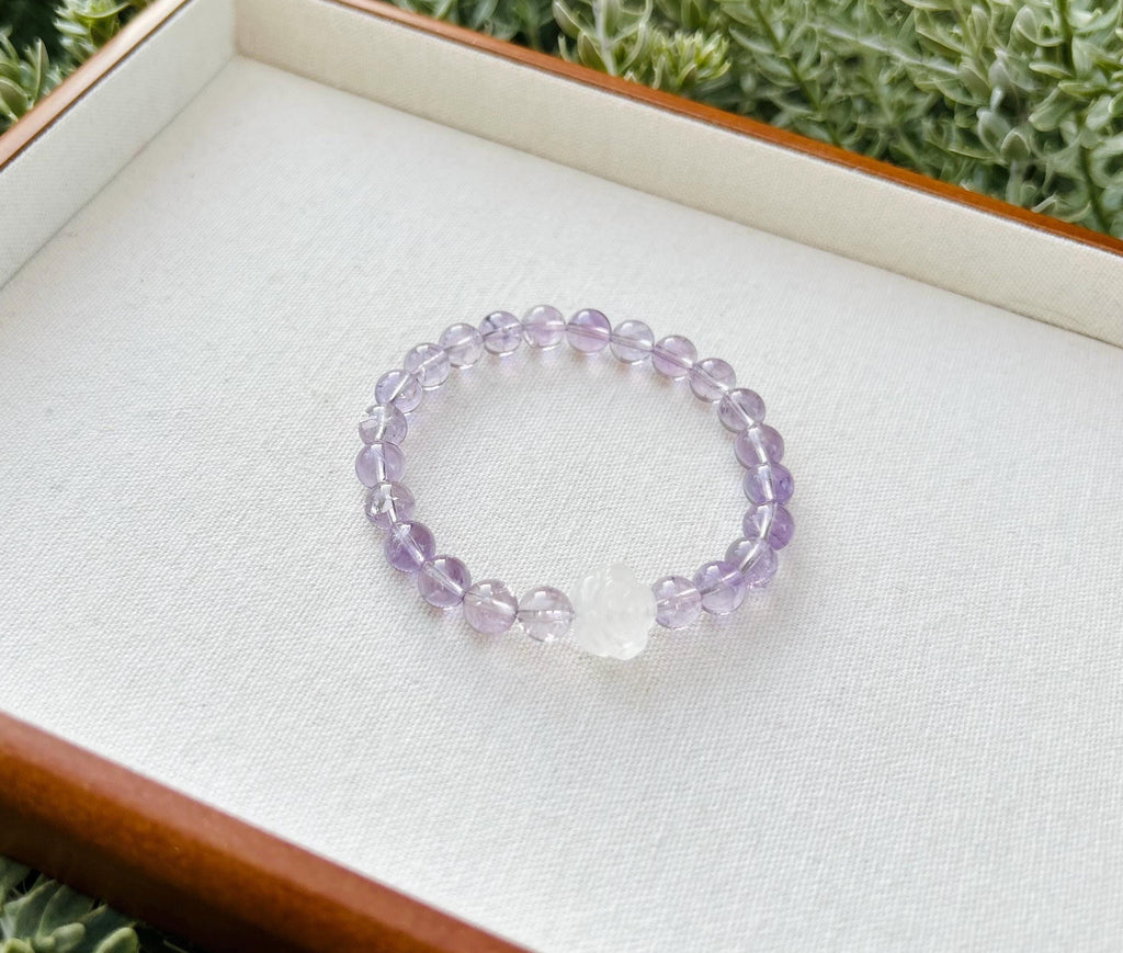 Clear Natural amethyst beads bracelet, Amethyst Crystal Stretchy Bracelet, Genuine Crystal
