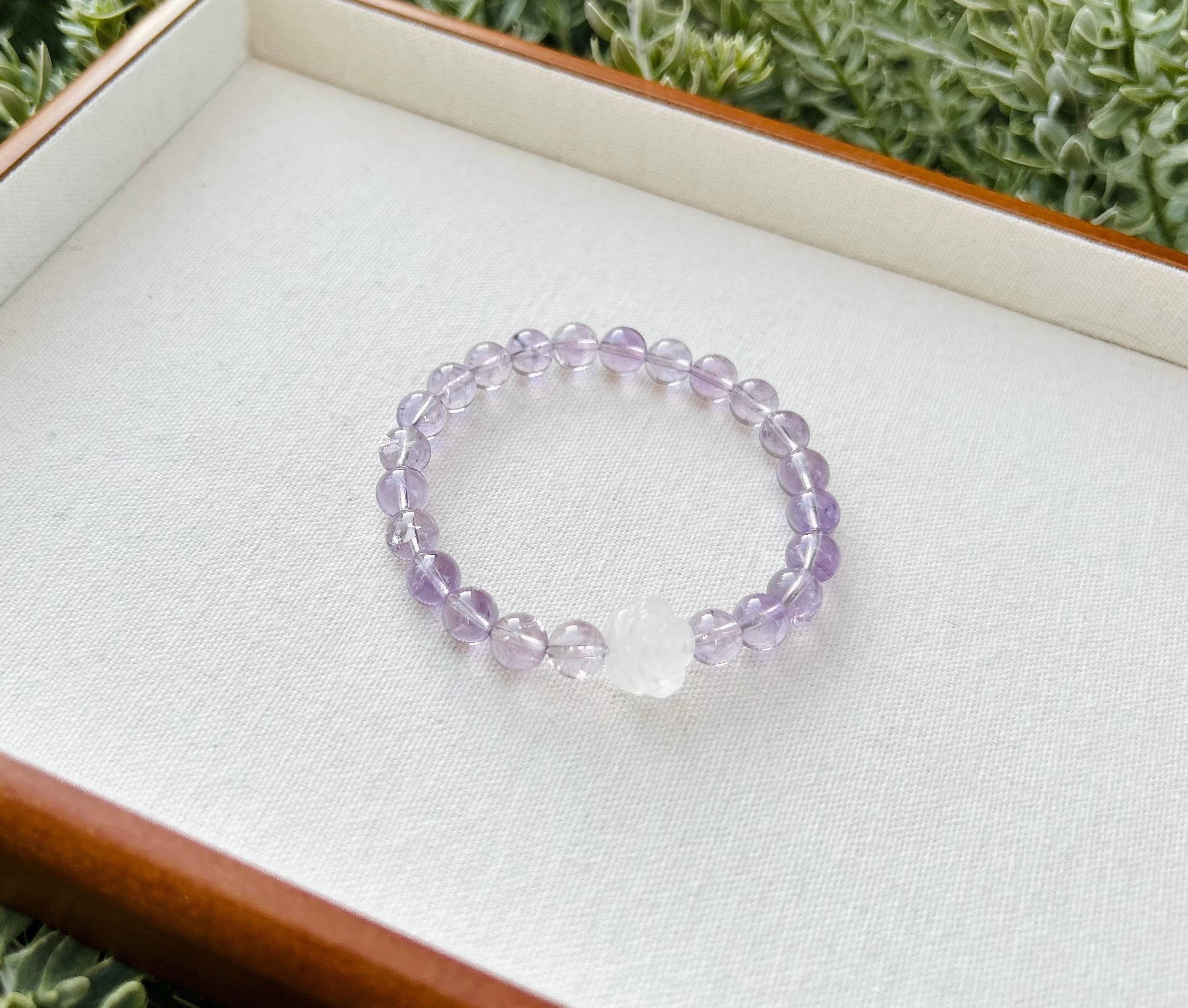 Clear Natural amethyst beads bracelet, Amethyst Crystal Stretchy Bracelet, Genuine Crystal