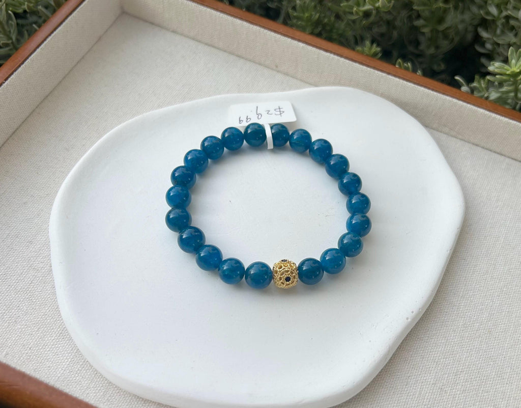 Nature Blue Apatite Bracelet Beads Bracelet, Fits up to 17cm wrist (26-031), Great Gift