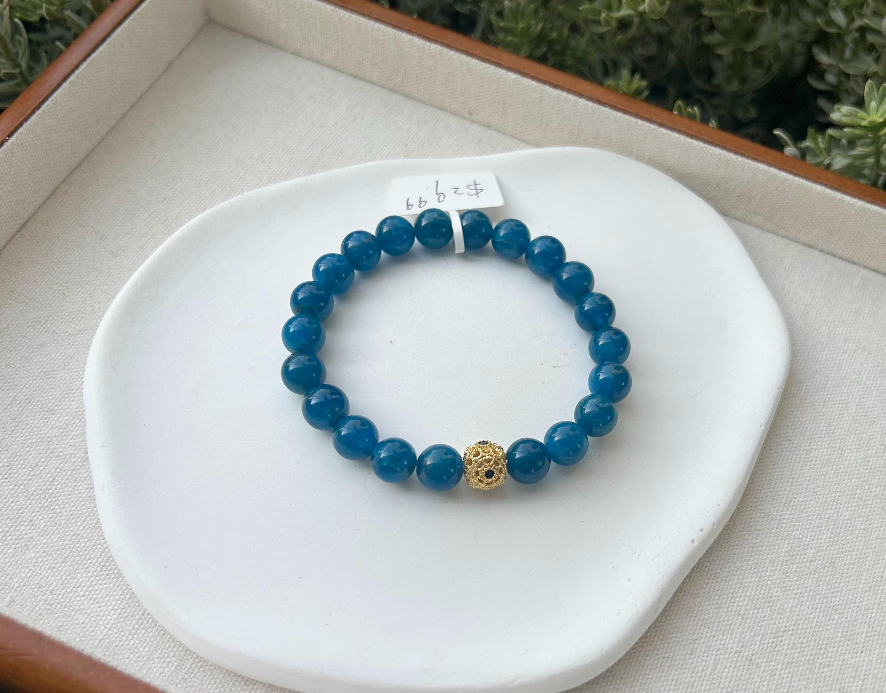 Nature Blue Apatite Bracelet Beads Bracelet, Fits up to 17cm wrist (26-031), Great Gift