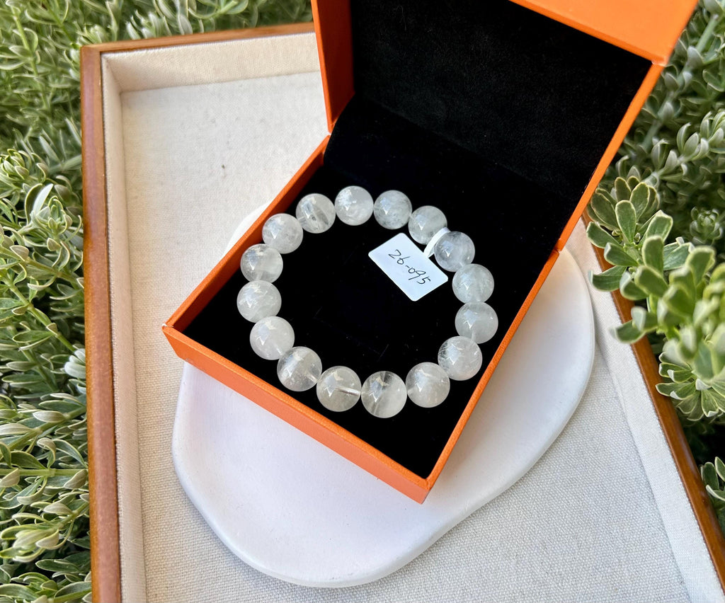 Natural Snowflake phantom Crystal bracelet, 12mm+ beads Natural Snowflake phantom quartz, fits up to 17cm (26-095)