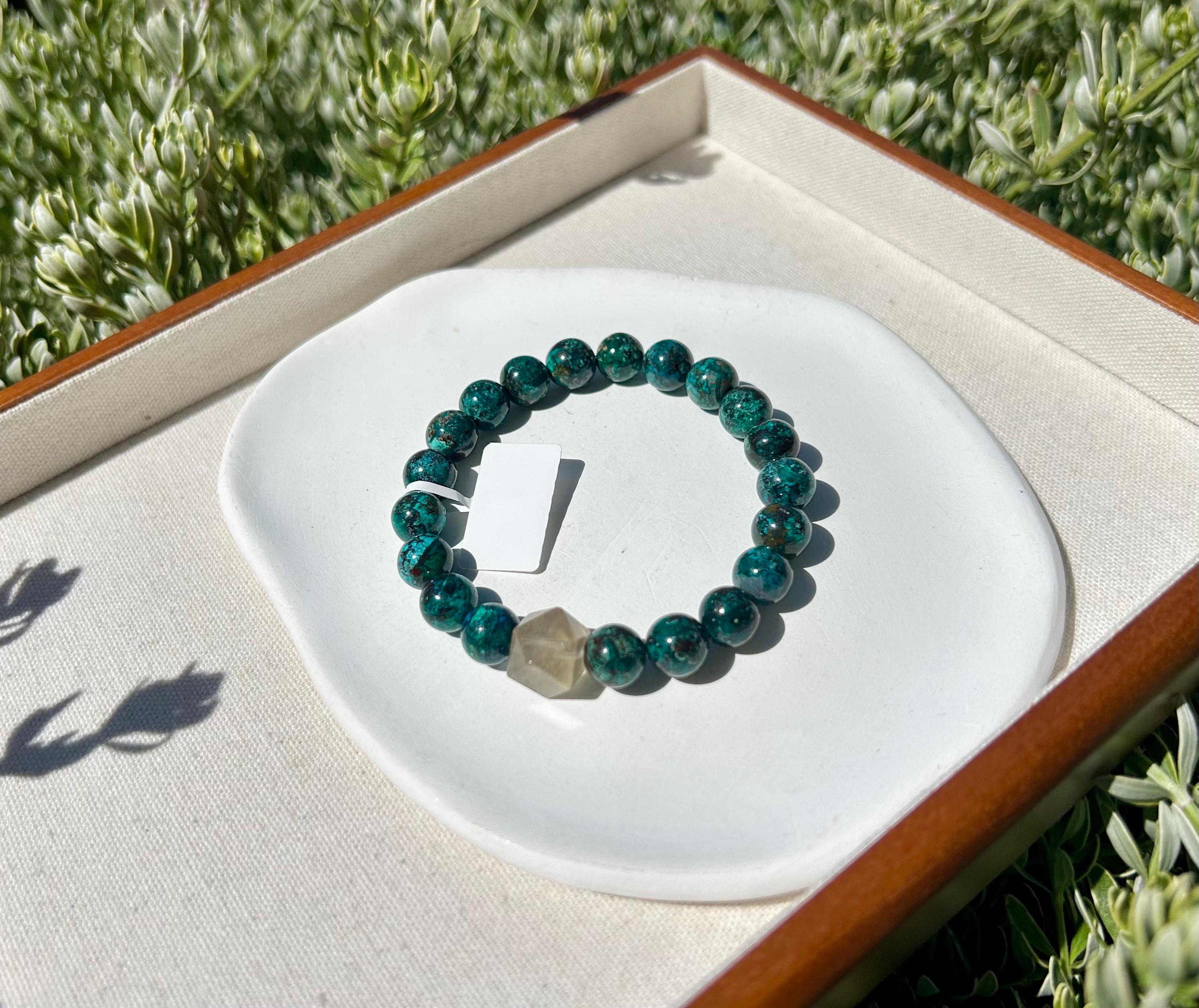 Chrysocolla Bead bracelet featured with a libyan bead, fits up to 17cm wrist (26-130)