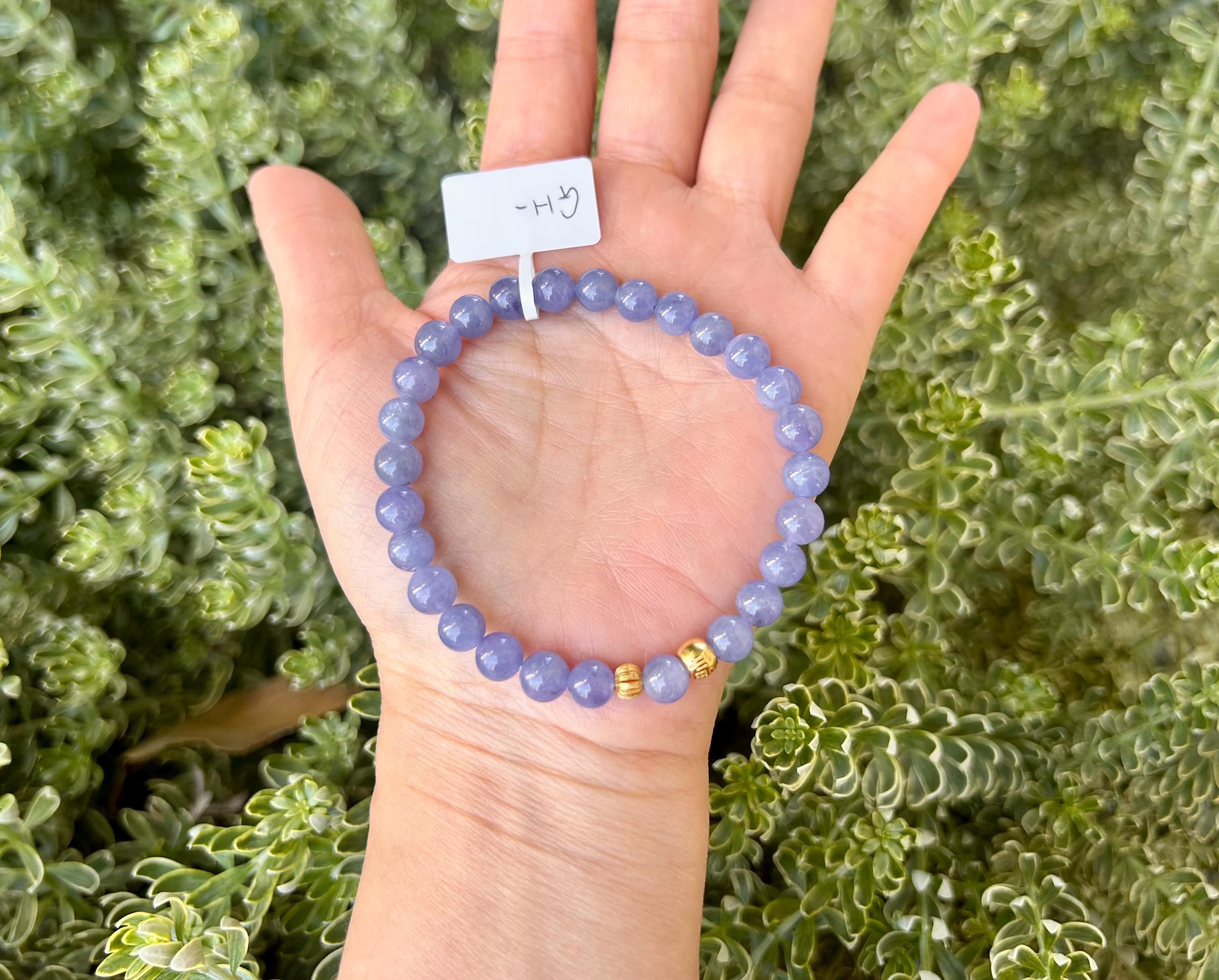 Natural Tanzanite Stretchy Bead Bracelet with pure silver beads, 7mm Tanzanite beads, December Birthstone, fits up to 17cm wrist. GH-037