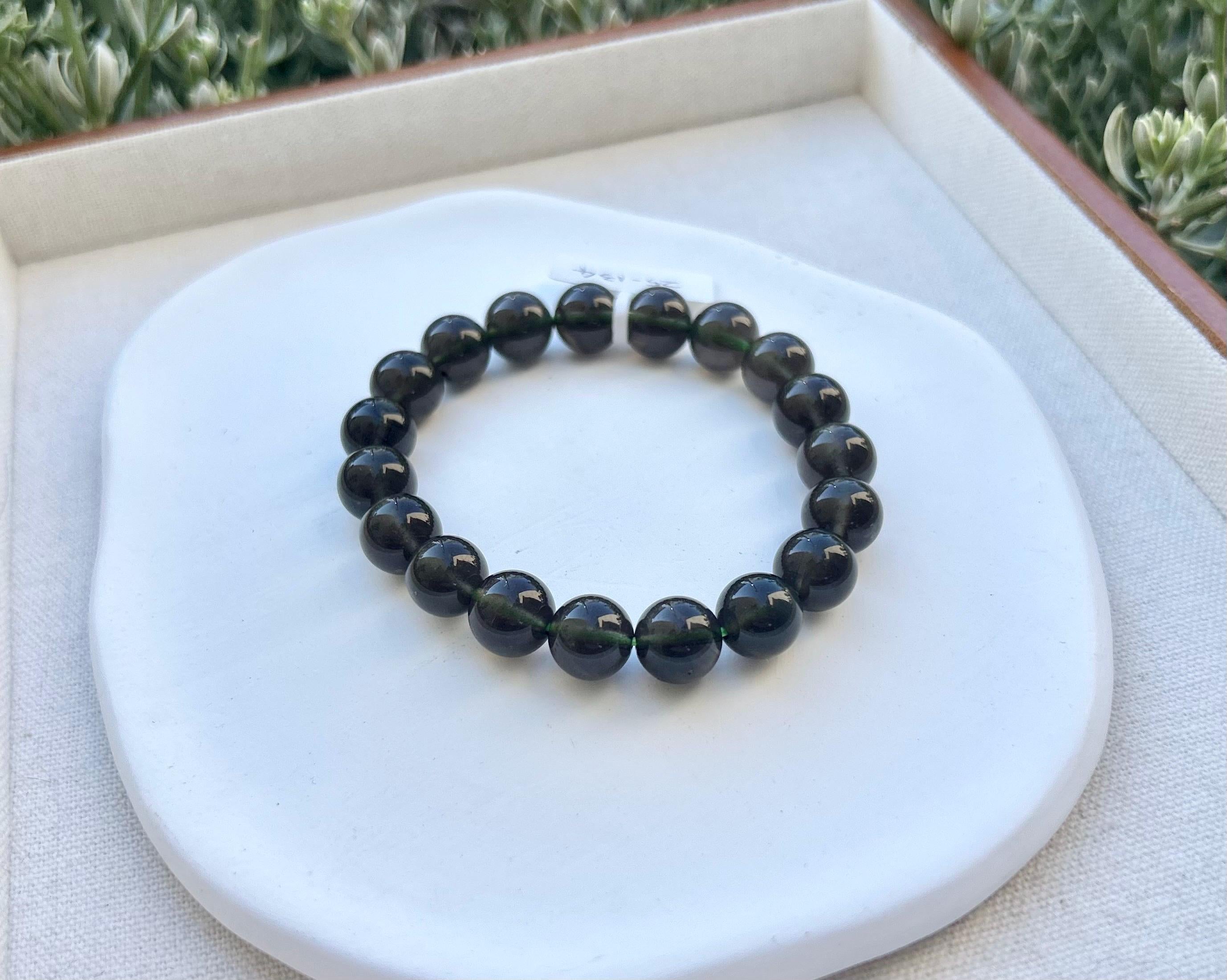 Natural Cintamani Saffordite Tektite Beads Stretchy Bracelet, Wishing Stone, 10mm Beads, Fits up to 16cm (25-134)