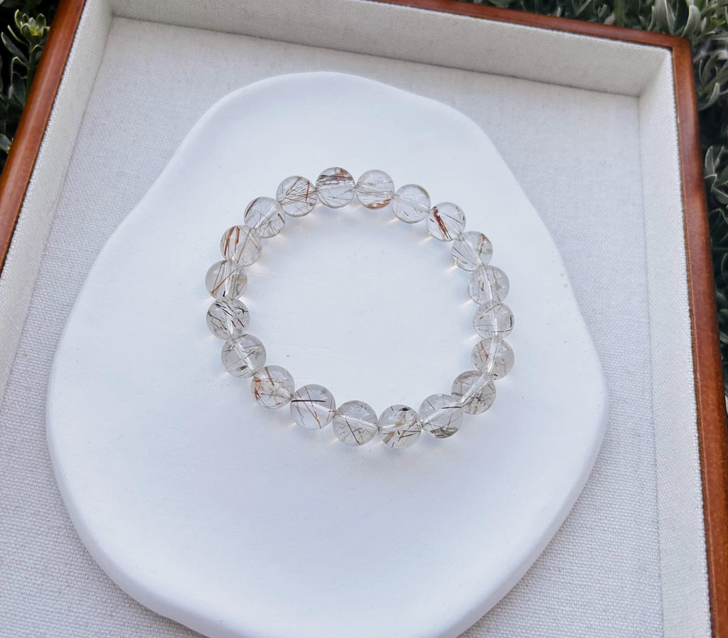 Black Gold Rutilated Quartz Bead Bracelet: Chunky Stone, 10mm (Fits 17cm Wrist) (25-108)