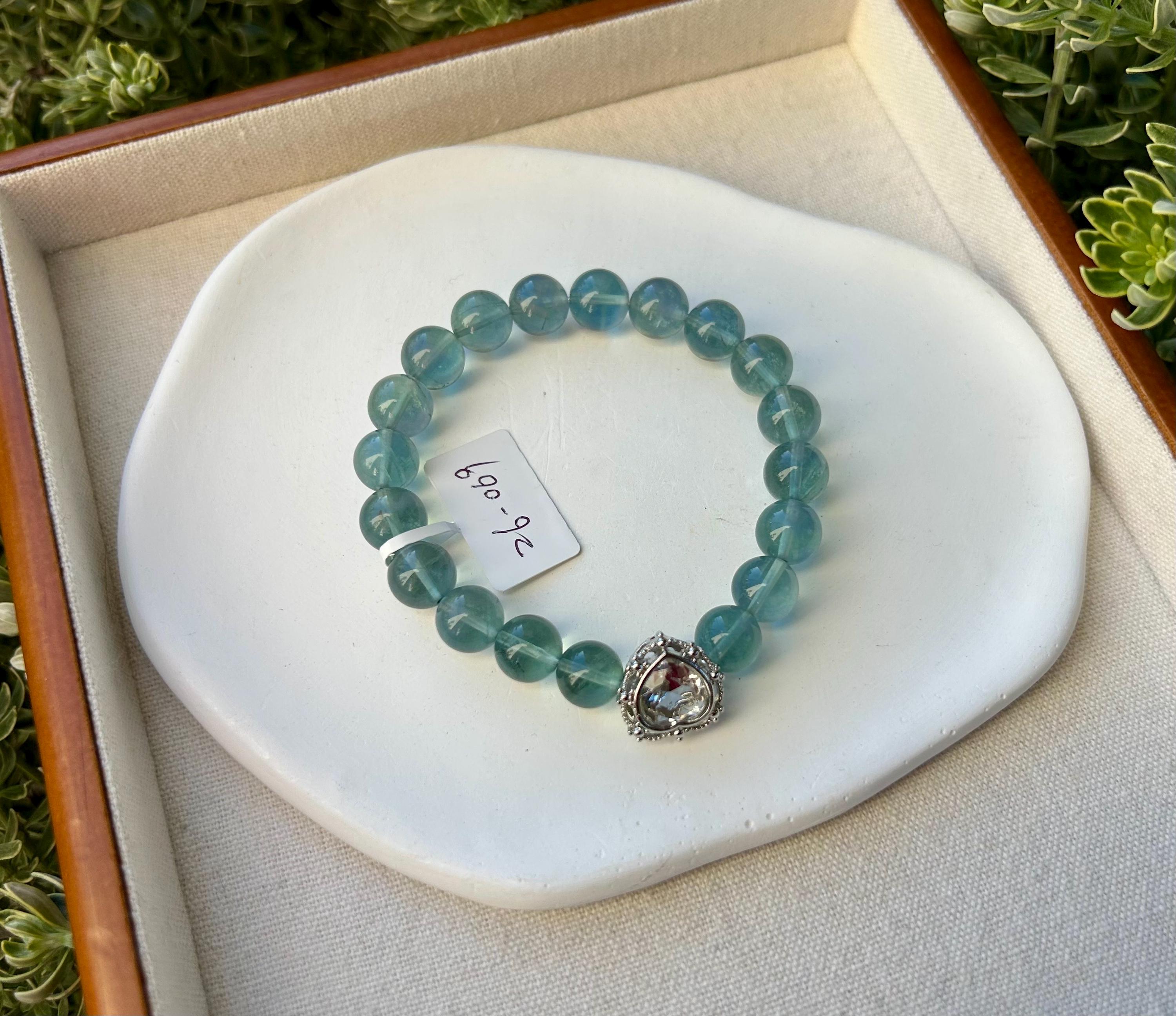 Icy Fluorite Bead Bracelet - 10mm beads, fits up to 17cm wrist  (26-069)