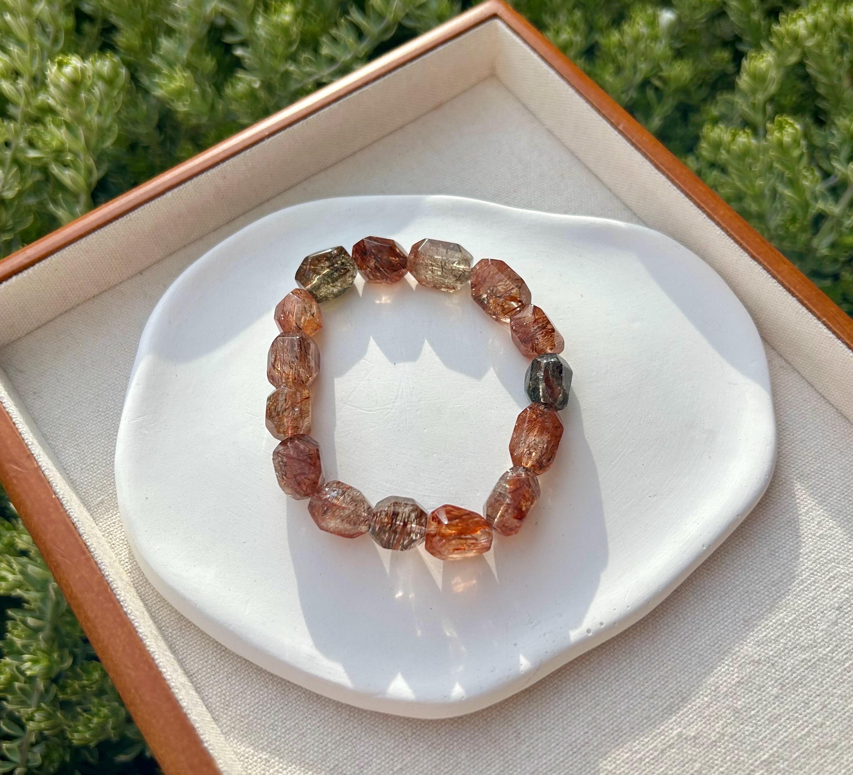 Black Gold Rutile Quartz Crystal Bead Bracelet, multi color rutile beads bracelet (GH-029)