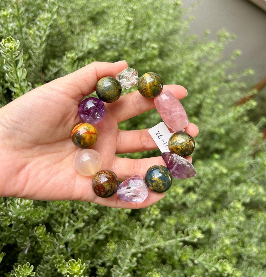 High quality Chunky Pietersite beads bracelet, with multiple color quartz beads, 18mm round Pietersite beads, fits up to 17cm wrist (26-111)
