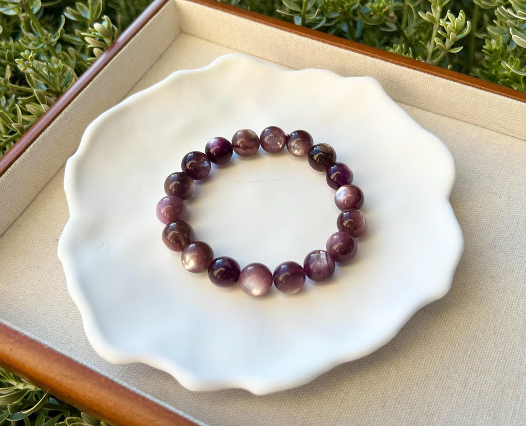 Purple Lepidolite Gemstone Bracelet: Healing Stone Jewelry, 11mm+/- Beads, fits up to 16.5cm wrist（25-186）