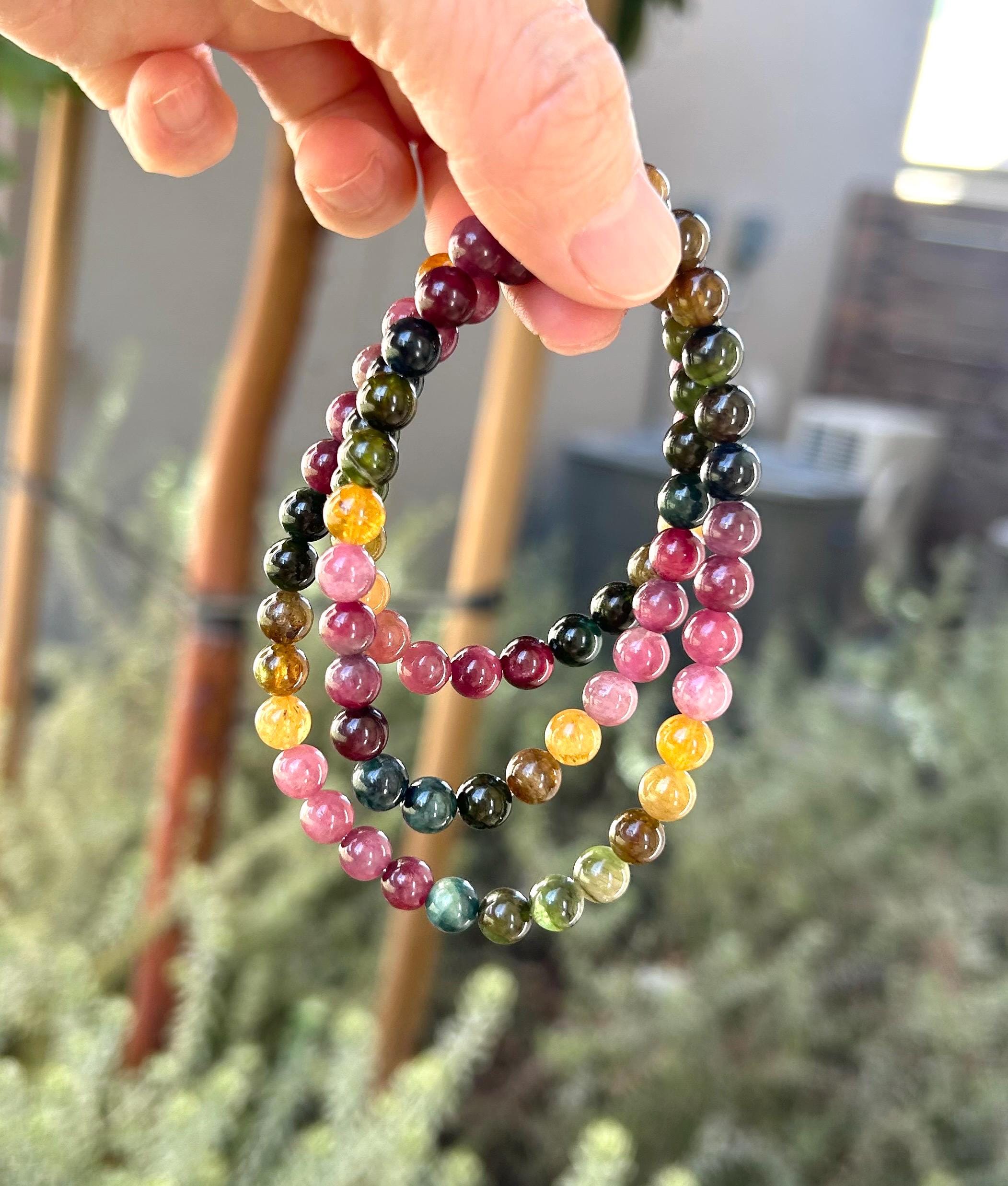 3-lap Rainbow Tourmaline Bracelet, Natural old mine Tourmaline bracelet, Genuine Tourmaline (GH-025)