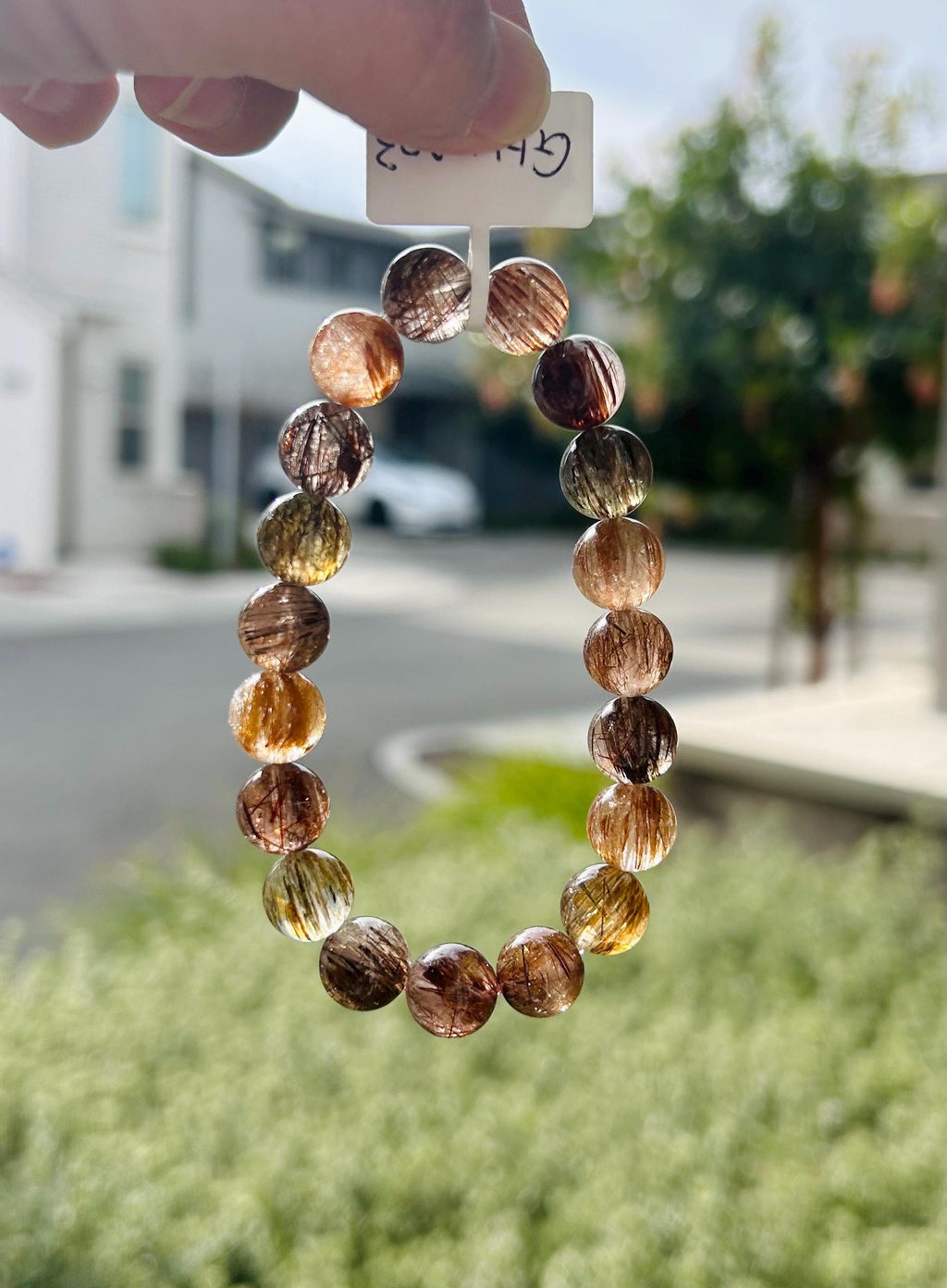 High Grade Black Gold Rutilated Quartz Bead Bracelet: Chunky Gemstone Jewelry (GH-003)
