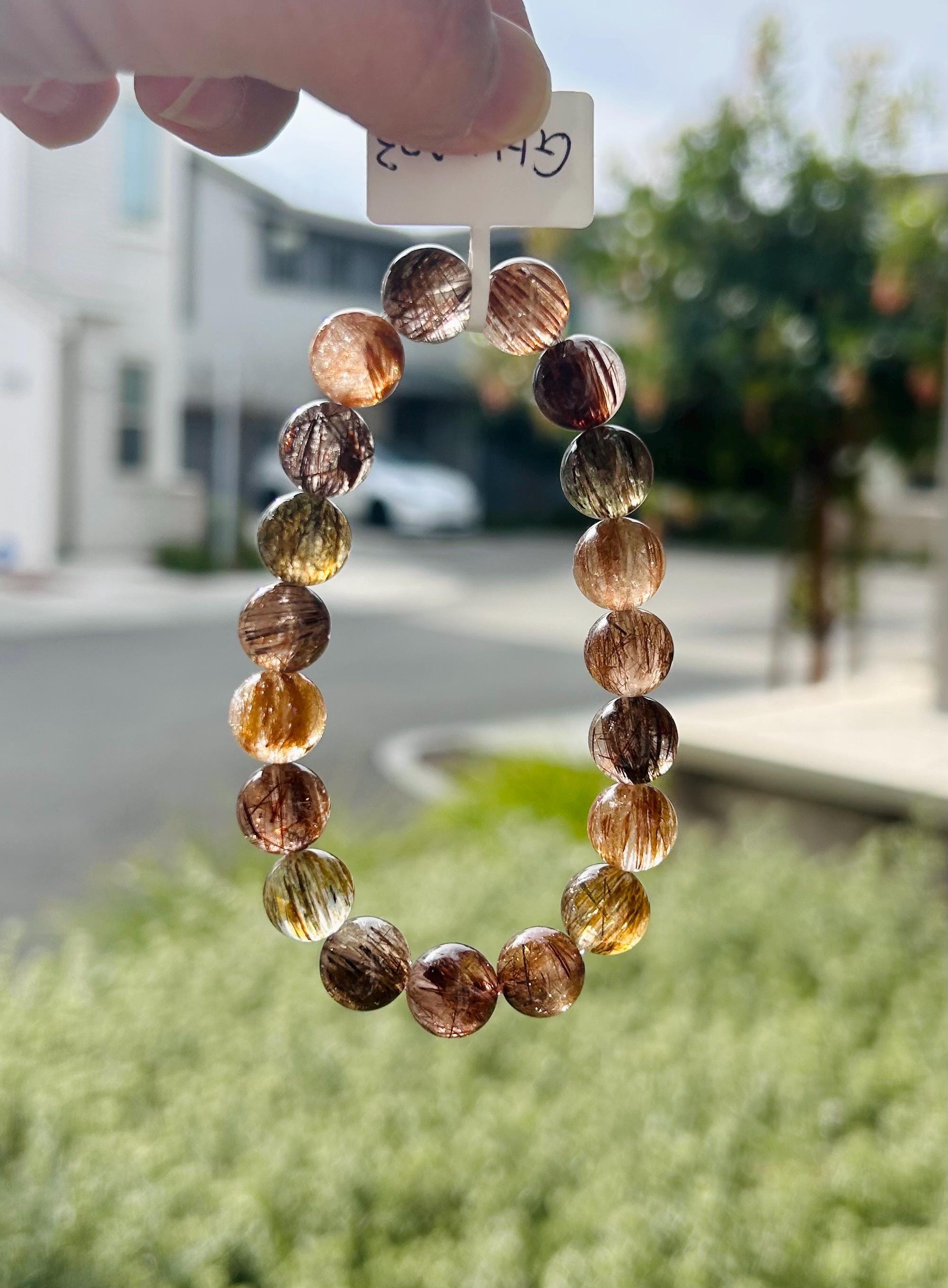 High Grade Black Gold Rutilated Quartz Bead Bracelet: Chunky Gemstone Jewelry (GH-003)
