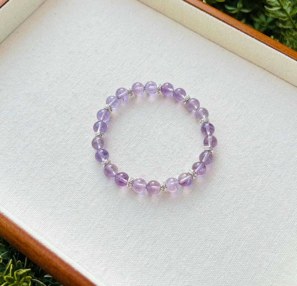 Clear Natural amethyst beads bracelet, Amethyst Crystal Stretchy Bracelet, Genuine Crystal