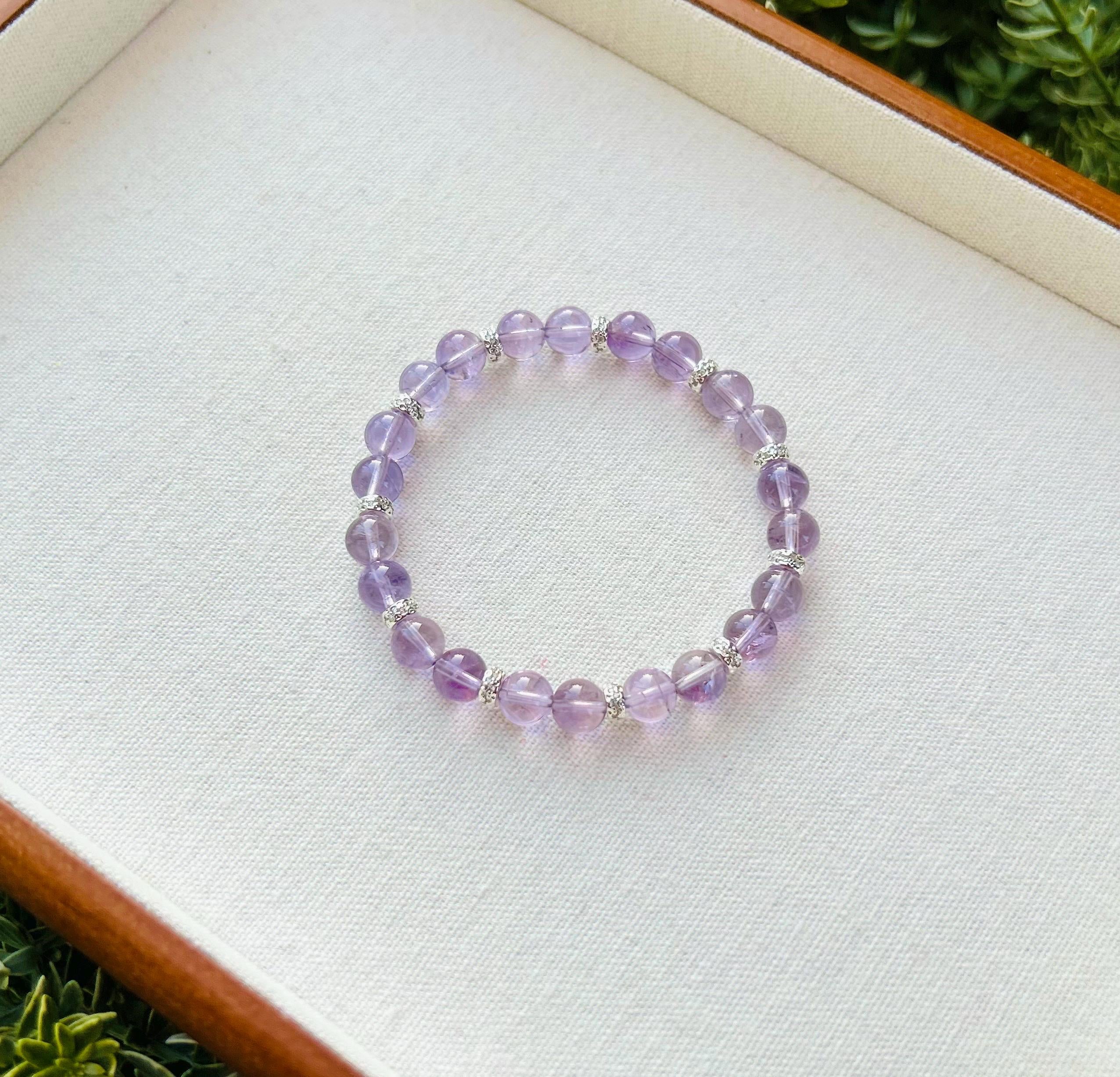 Clear Natural amethyst beads bracelet, Amethyst Crystal Stretchy Bracelet, Genuine Crystal