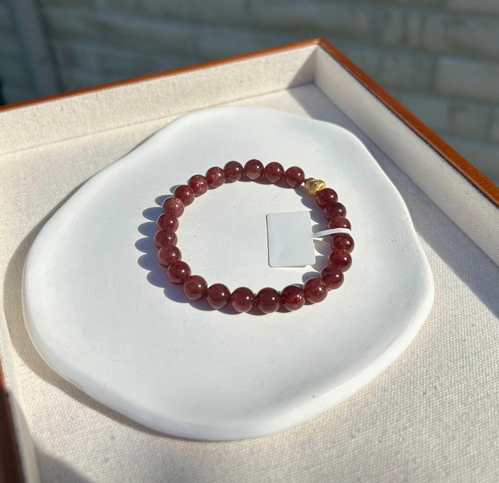 Cherry Red Natural Chunky Strawberry quartz Beads Bracelet with a Silver bead, Fits up to 16.8cm wrist (26-158)