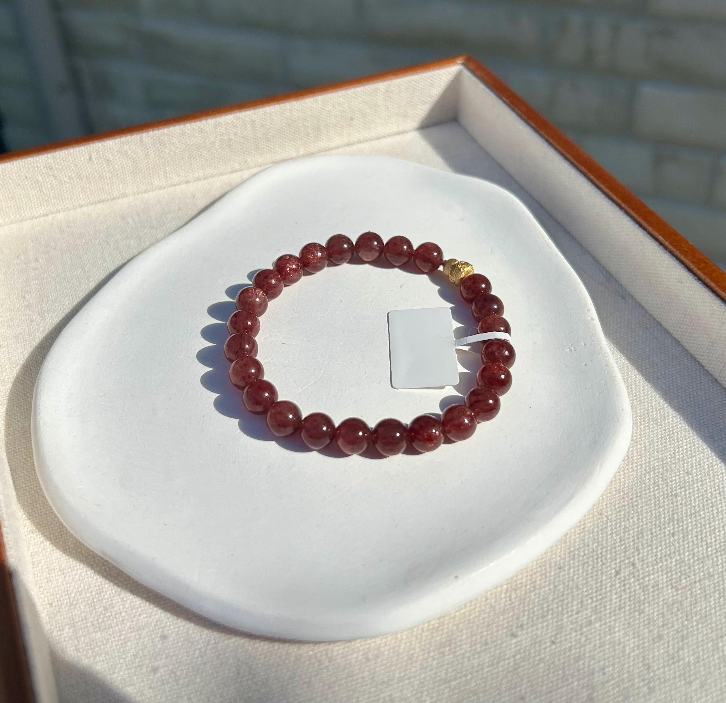 Cherry Red Natural Chunky Strawberry quartz Beads Bracelet with a Silver bead, Fits up to 16.8cm wrist (26-158)