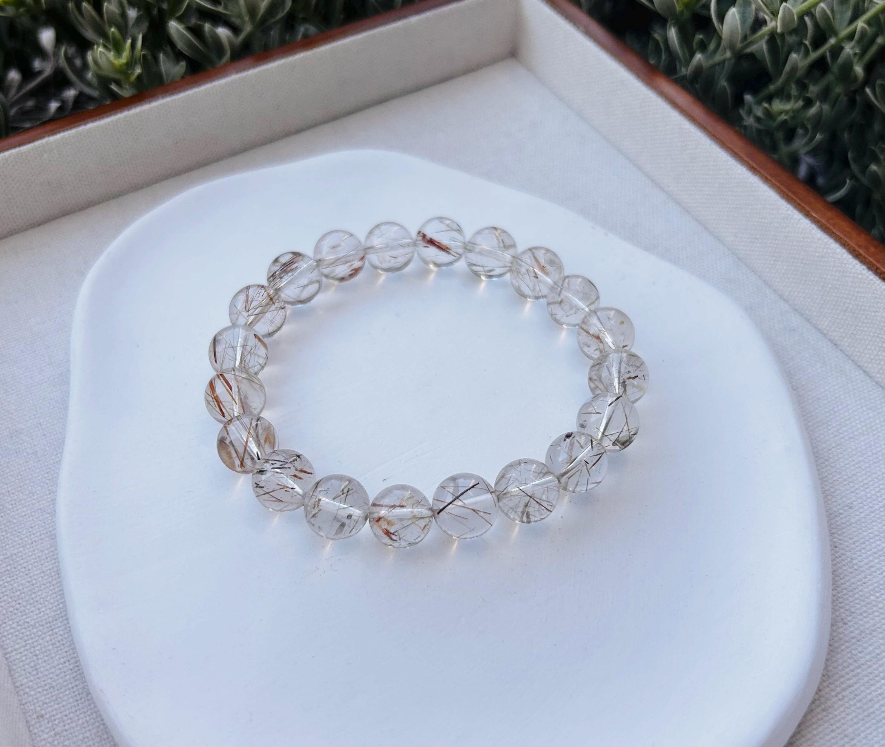 Black Gold Rutilated Quartz Bead Bracelet: Chunky Stone, 10mm (Fits 17cm Wrist) (25-108)