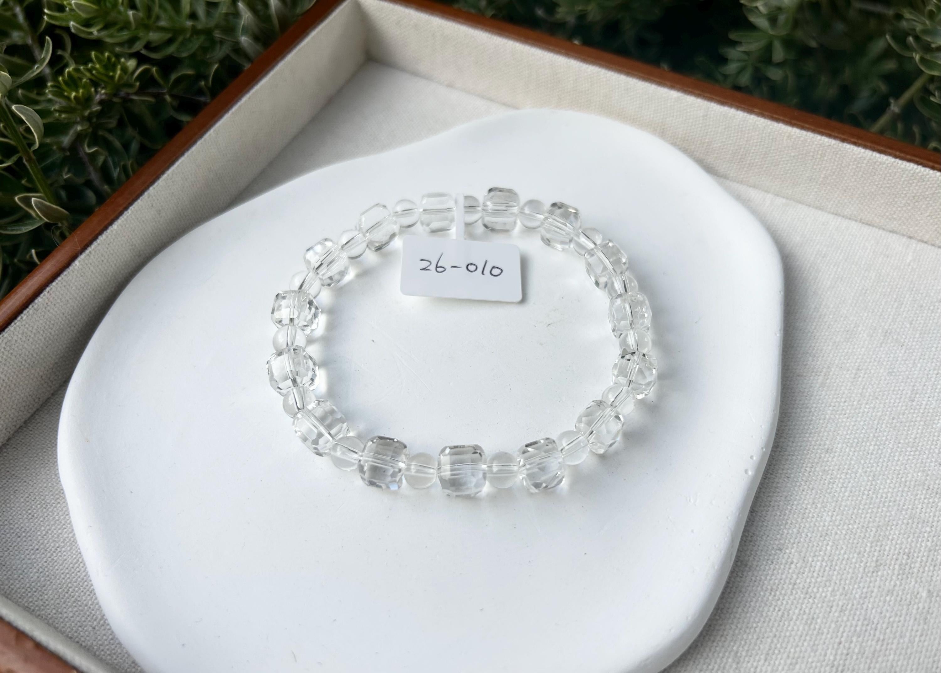 High quality natural clear quartz square beads bracelet, fits up to 18cm (26-076)