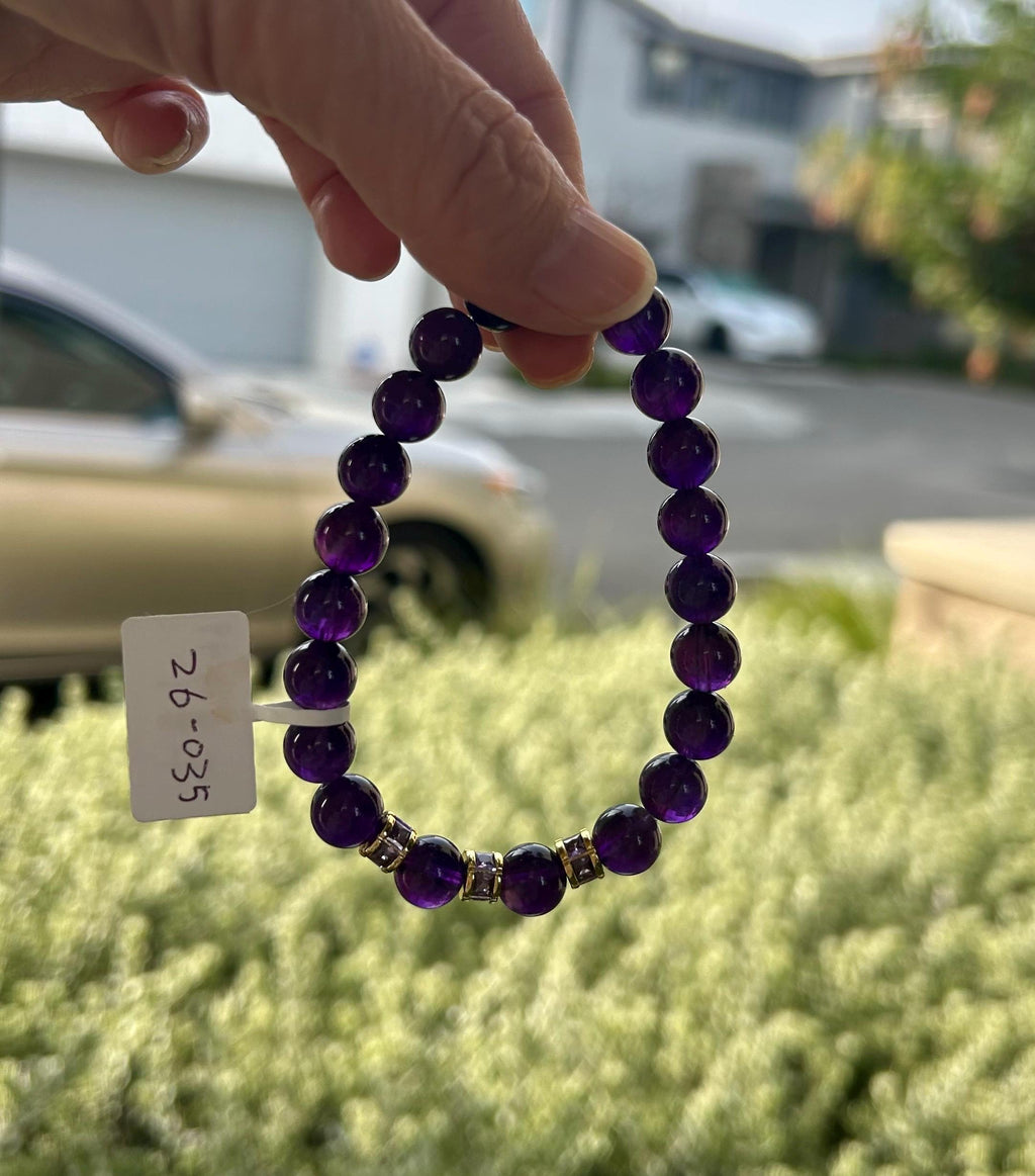 Dark purple color amethyst beads bracelet, Amethyst Bracelet, 9mm beads, fits up to 17cm wrist. (26-035)