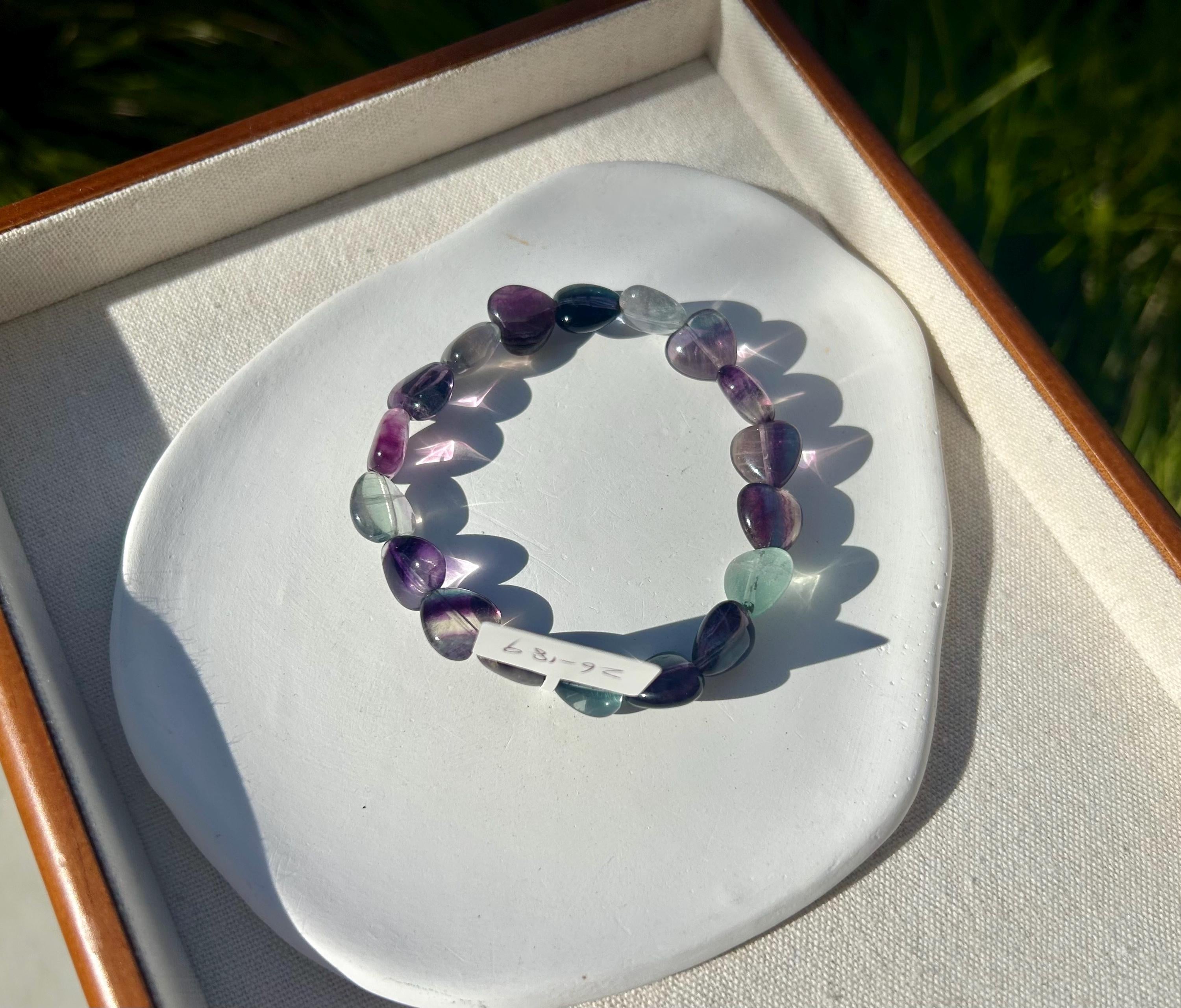 Icy heart shape Fluorite Bracelet, heart shape fluorite beads bracelet, Natural Fluorite Crystal (26-189)