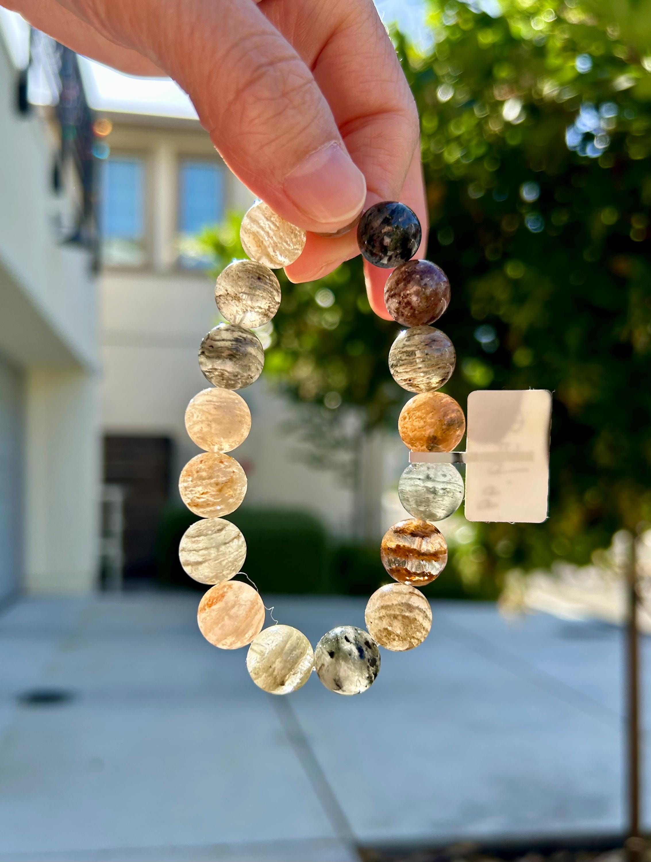 Chunky Layered Phantom Quartz Crystal Bead Bracelet - Rare Gemstone (12mm beads, Fits up to 16.7cm wrist (26-142)