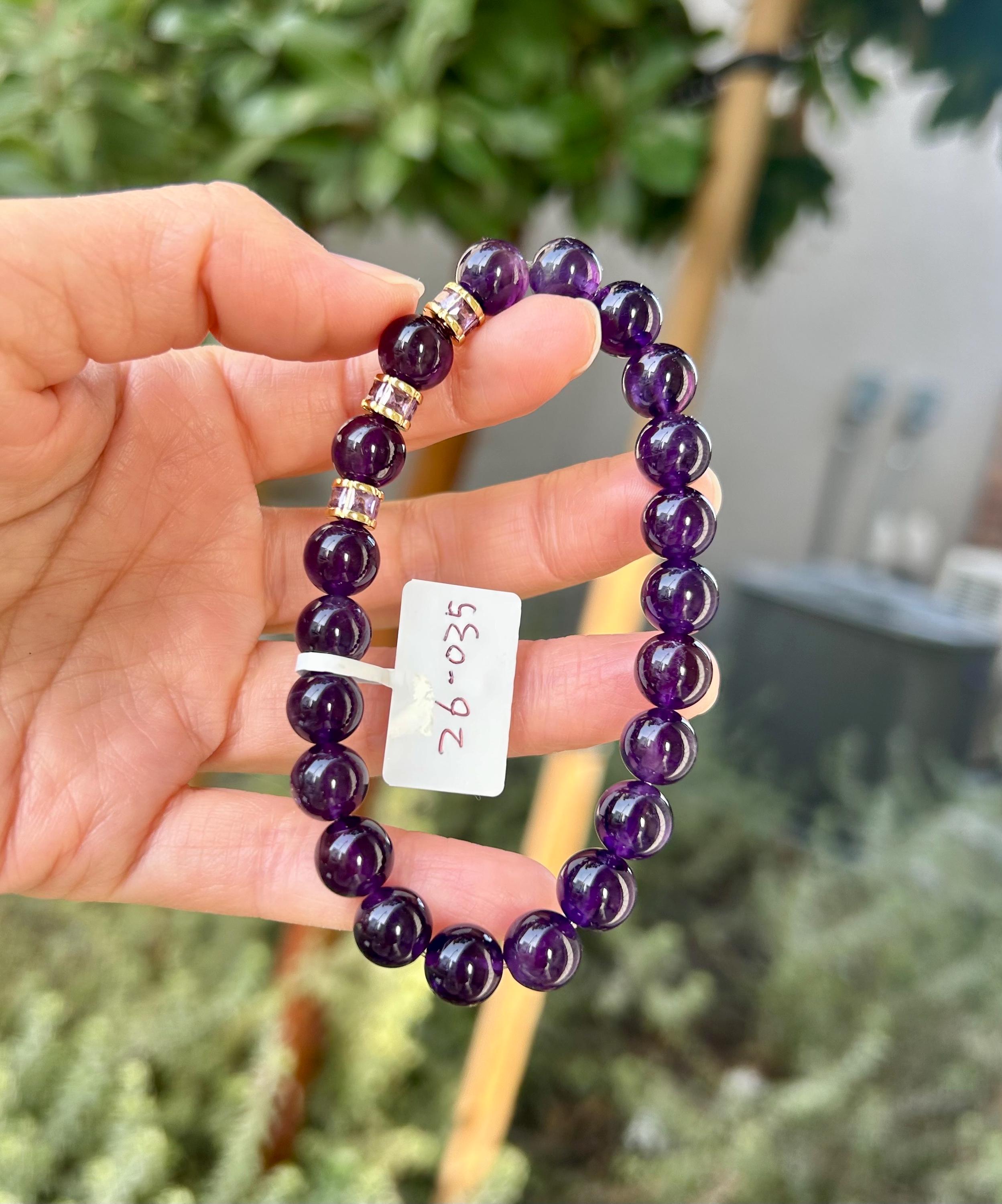 Dark purple color amethyst beads bracelet, Amethyst Bracelet, 9mm beads, fits up to 17cm wrist. (26-035)