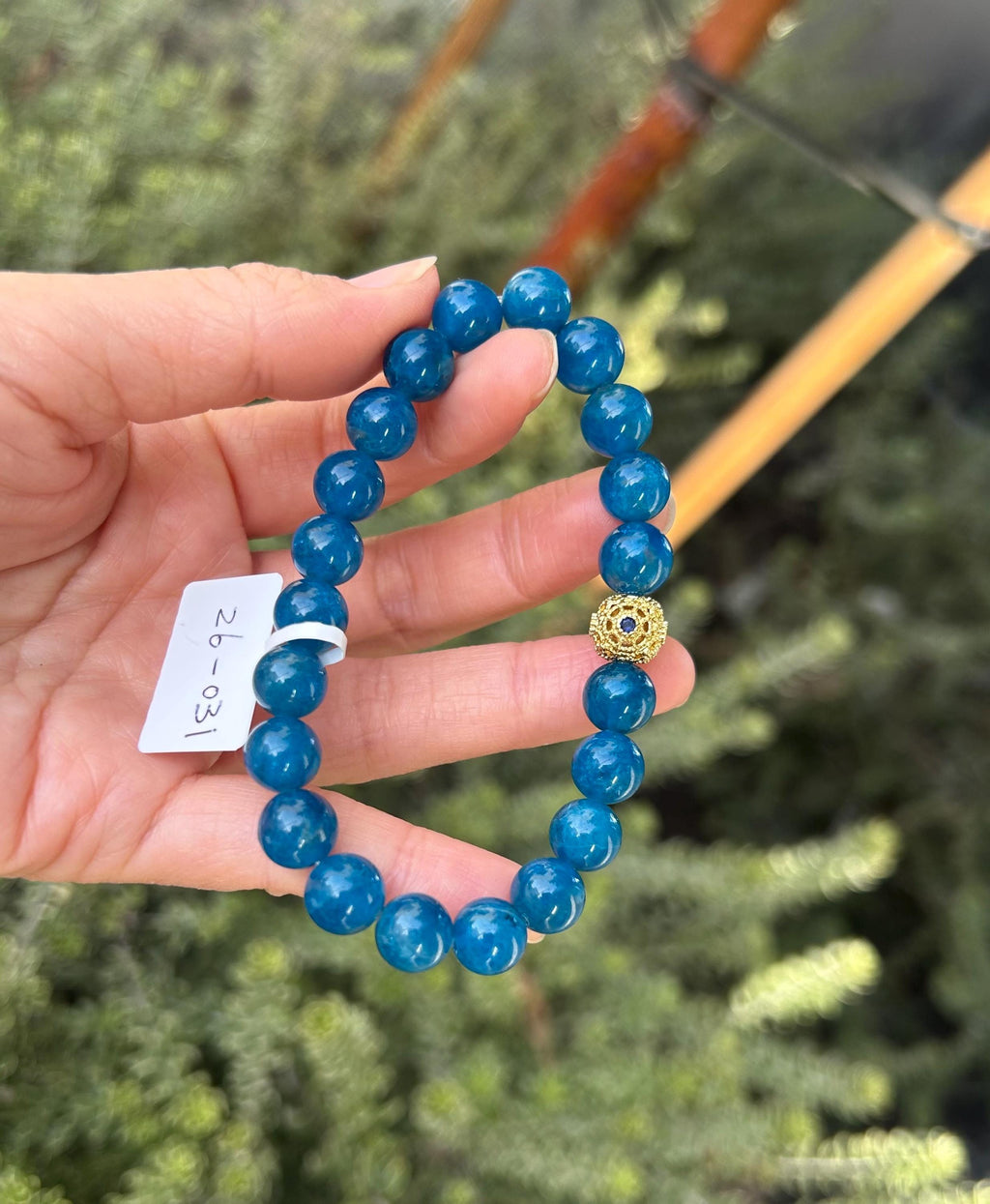 Nature Blue Apatite Bracelet Beads Bracelet, Fits up to 17cm wrist (26-031), Great Gift
