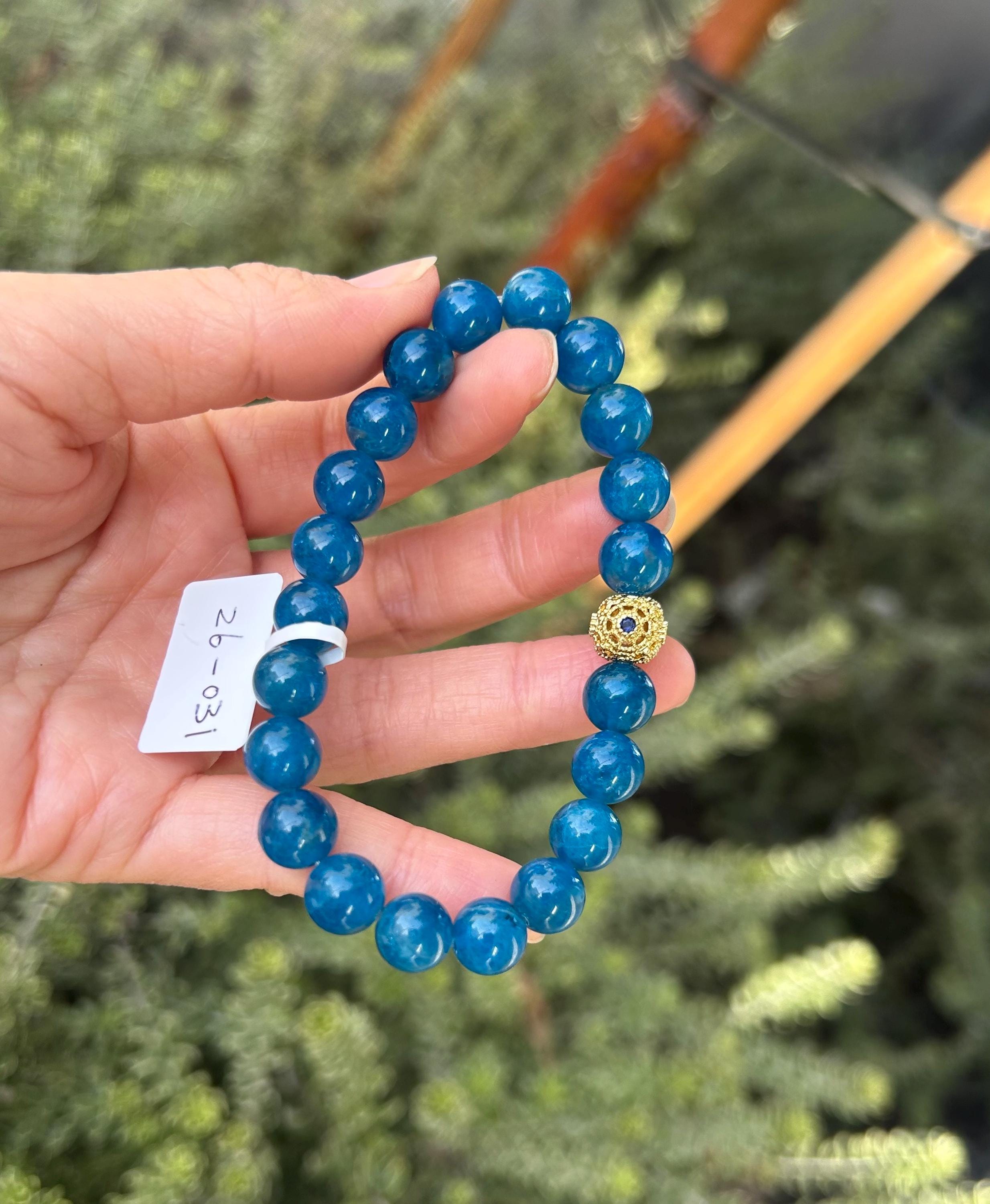 Nature Blue Apatite Bracelet Beads Bracelet, Fits up to 17cm wrist (26-031), Great Gift