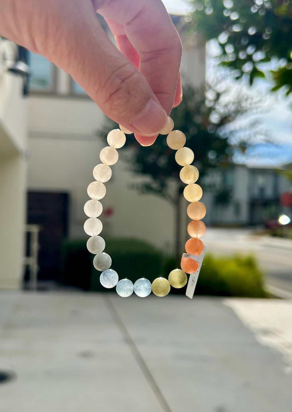 High quality ice cream color Rabbit Hair Quartz beads bracelet 7.8mm beads, fits up to 15cm wrist (26-193)