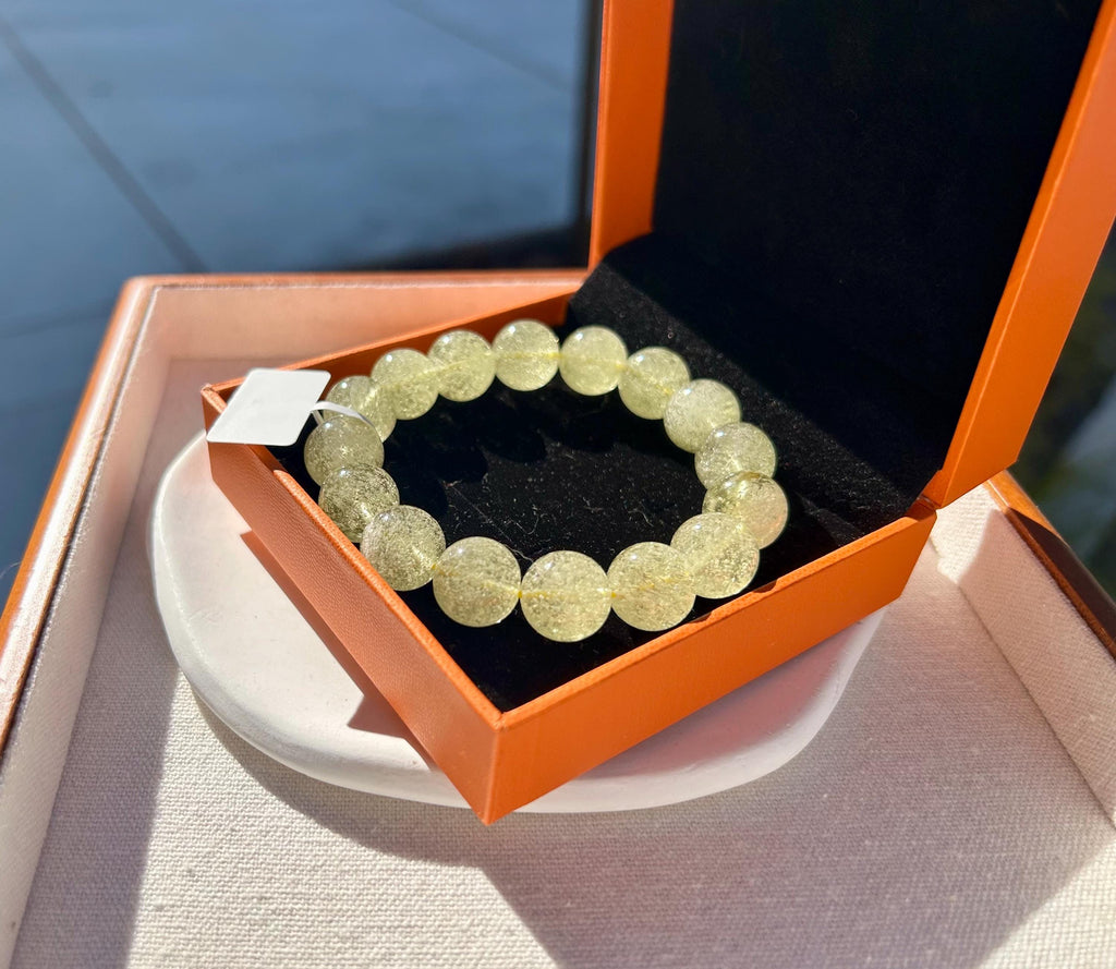 Gold Libyan Desert Glass square beads Bracelet: Tektite Beads, 13mm+ beads, Fits up to 16.8cm wrist (GH-45)