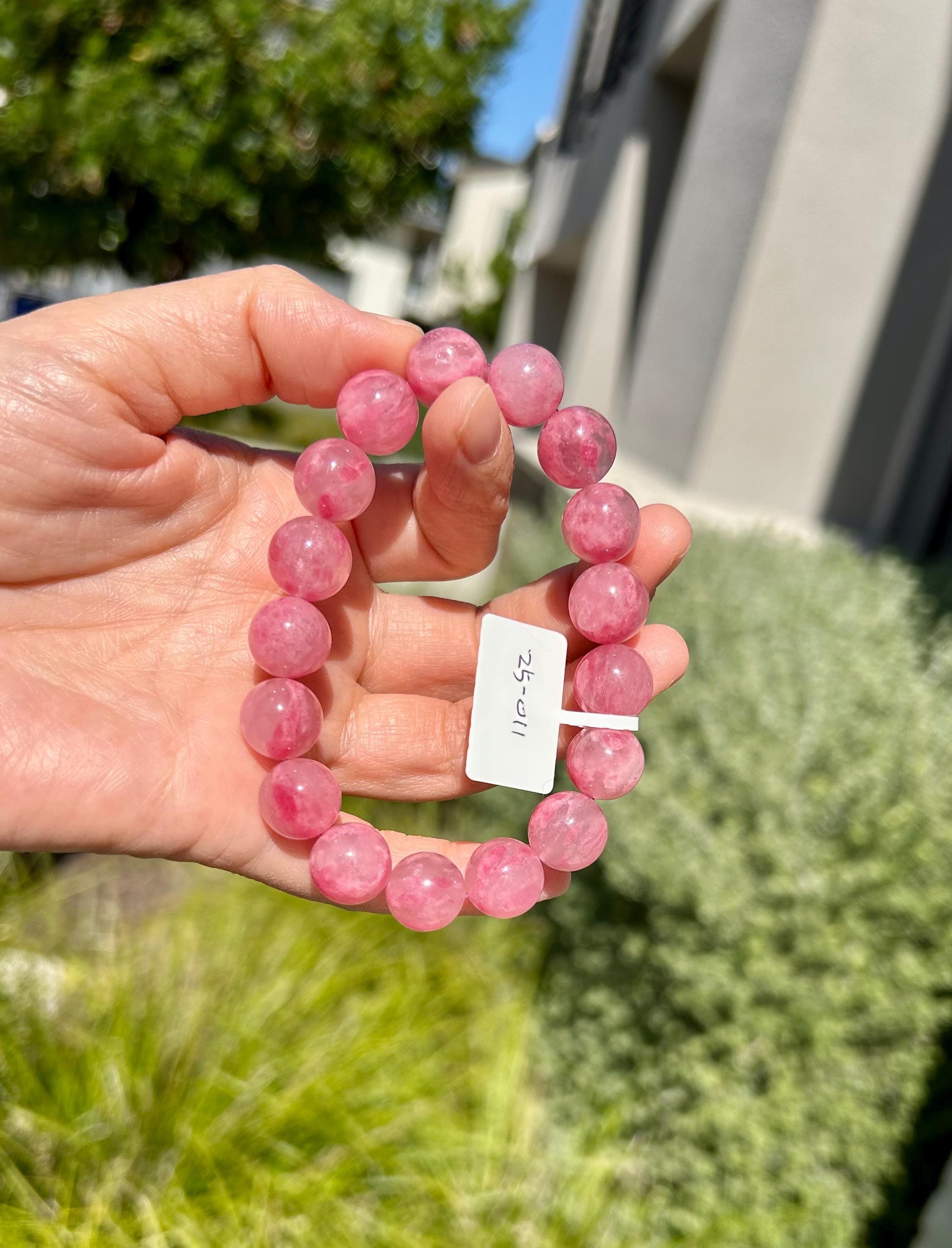 Chunky Rhodonite Gem Genuine Bracelet, Natural Icy Rhodonite Bracelet, Sakura Rhodonite 12mm, Fits up to 16.7cm wrist (25-011)