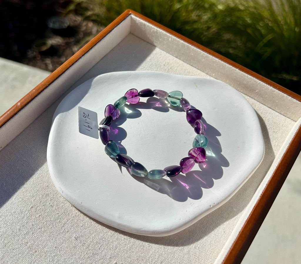Icy heart shape Fluorite Bracelet, heart shape fluorite beads bracelet, Natural Fluorite Crystal (26-191)