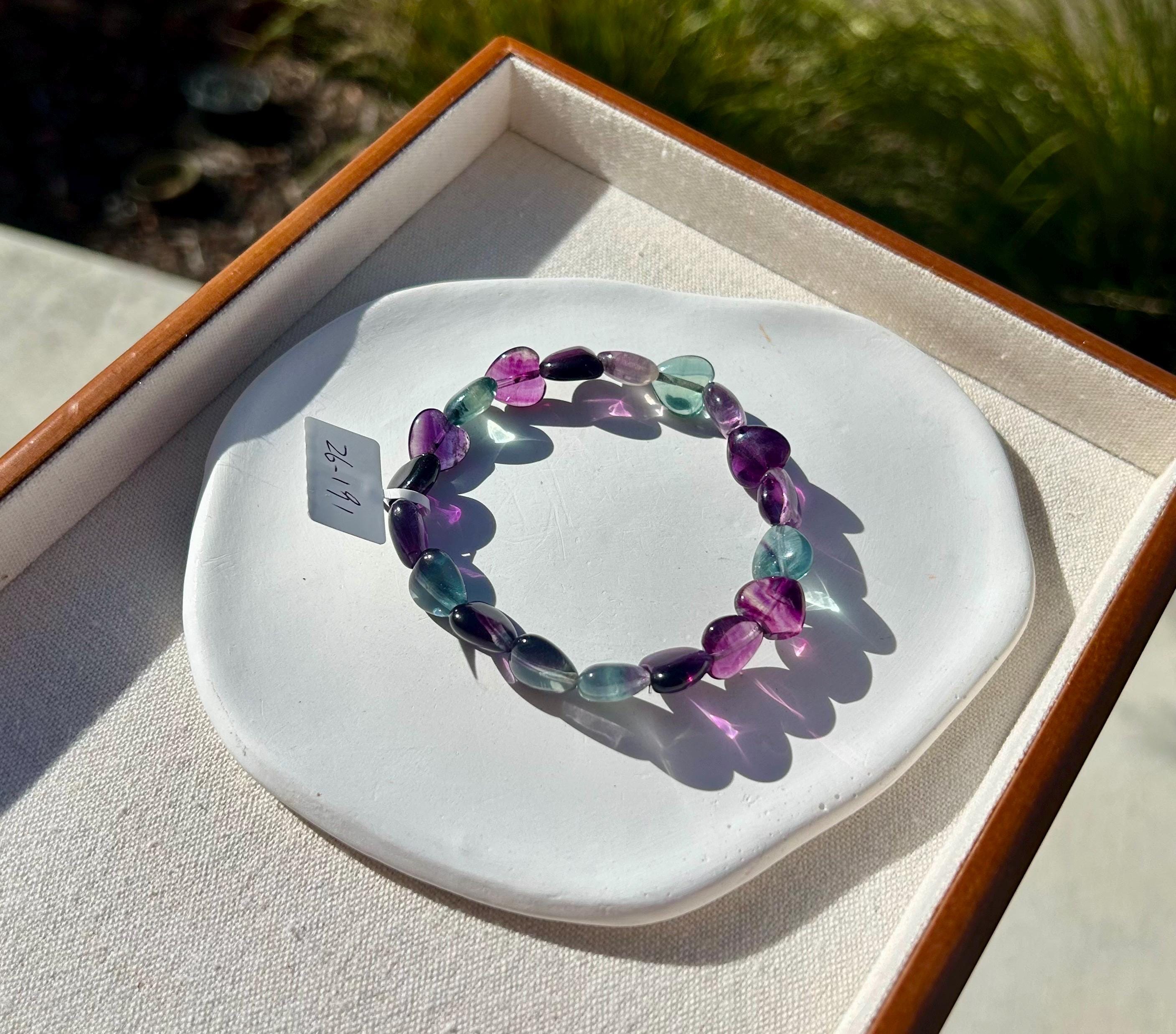 Icy heart shape Fluorite Bracelet, heart shape fluorite beads bracelet, Natural Fluorite Crystal (26-191)
