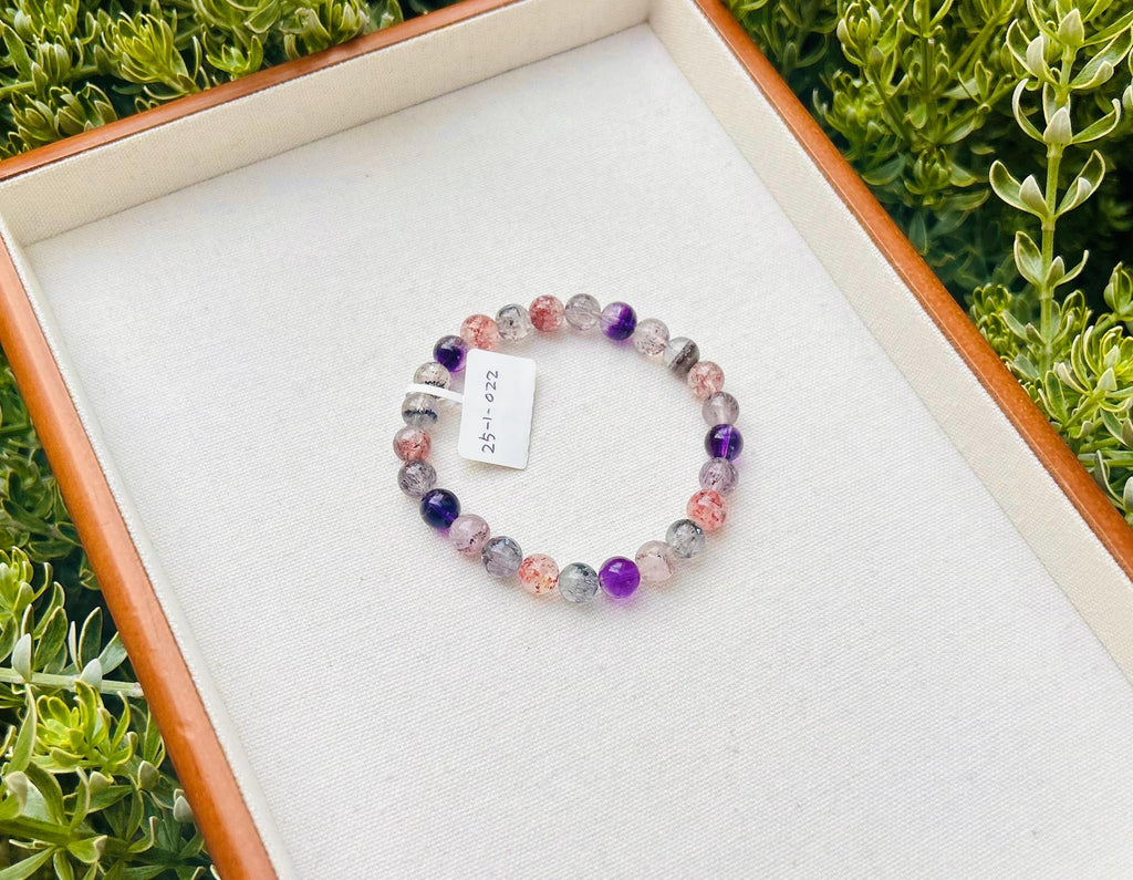 Super Seven Beads Bracelet: Rare Pattern Crystal Healing Jewelry (GH-023)