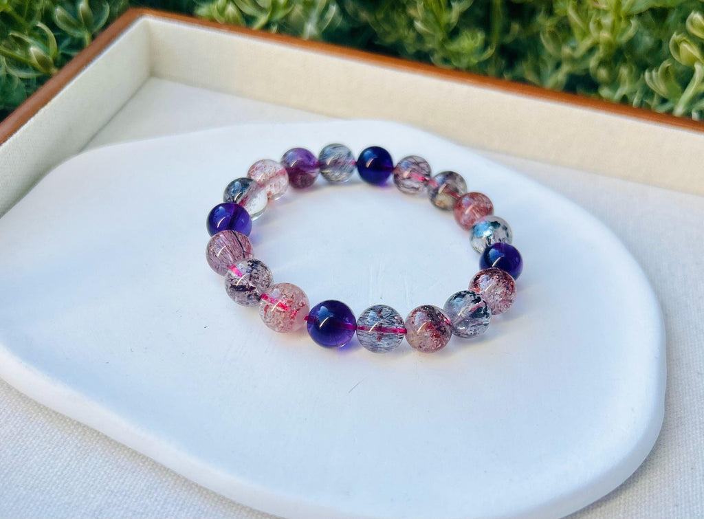 Premium Select, High Grade Super Seven Crystal Bead Bracelet: Abundant Minerals, 10mm, item (GH-001)