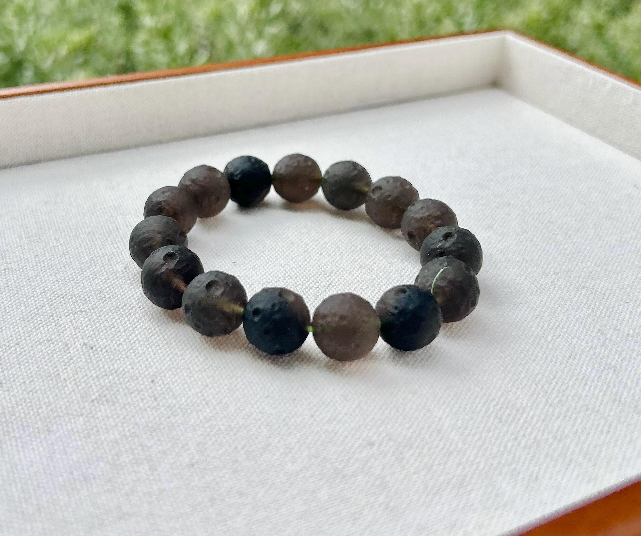 Rare seen Transparent Obsidian Beads Bracelet, Natural Black Obsidian, Genuine Crystal Bracelet, Stretchy Beads Bracelet