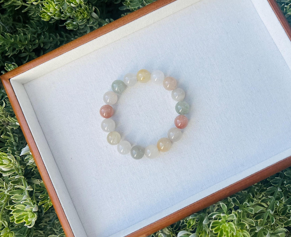 Premium Selected quality light color Rainbow Rabbit Hair Quartz beads bracelet, Multi-color chunky beads bracelet (25-1-017)