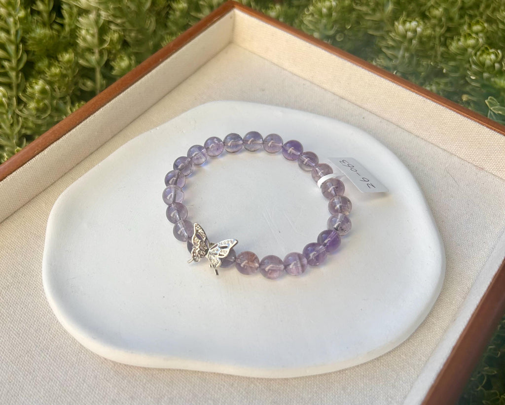 Clear Natural amethyst beads bracelet, Amethyst Crystal Stretchy Bracelet, Genuine Crystal (26-063)