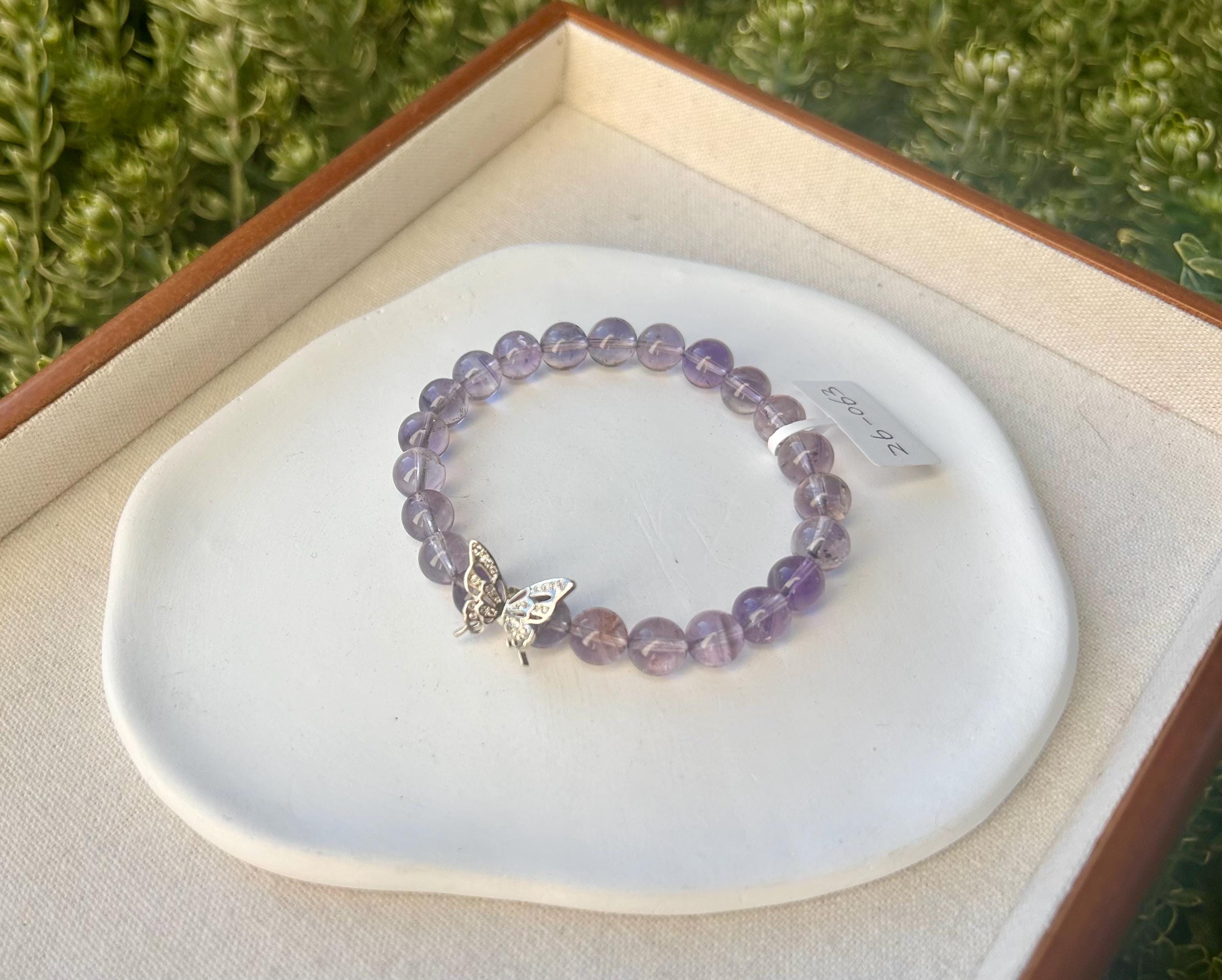 Clear Natural amethyst beads bracelet, Amethyst Crystal Stretchy Bracelet, Genuine Crystal (26-063)