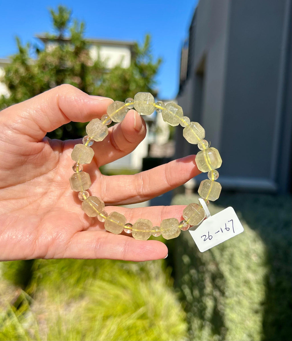 Healing Crystal, Gold Libyan Desert Glass square beads Bracelet: Tektite Beads, about 10mm beads, Fits up to 17cm wrist (26-167)