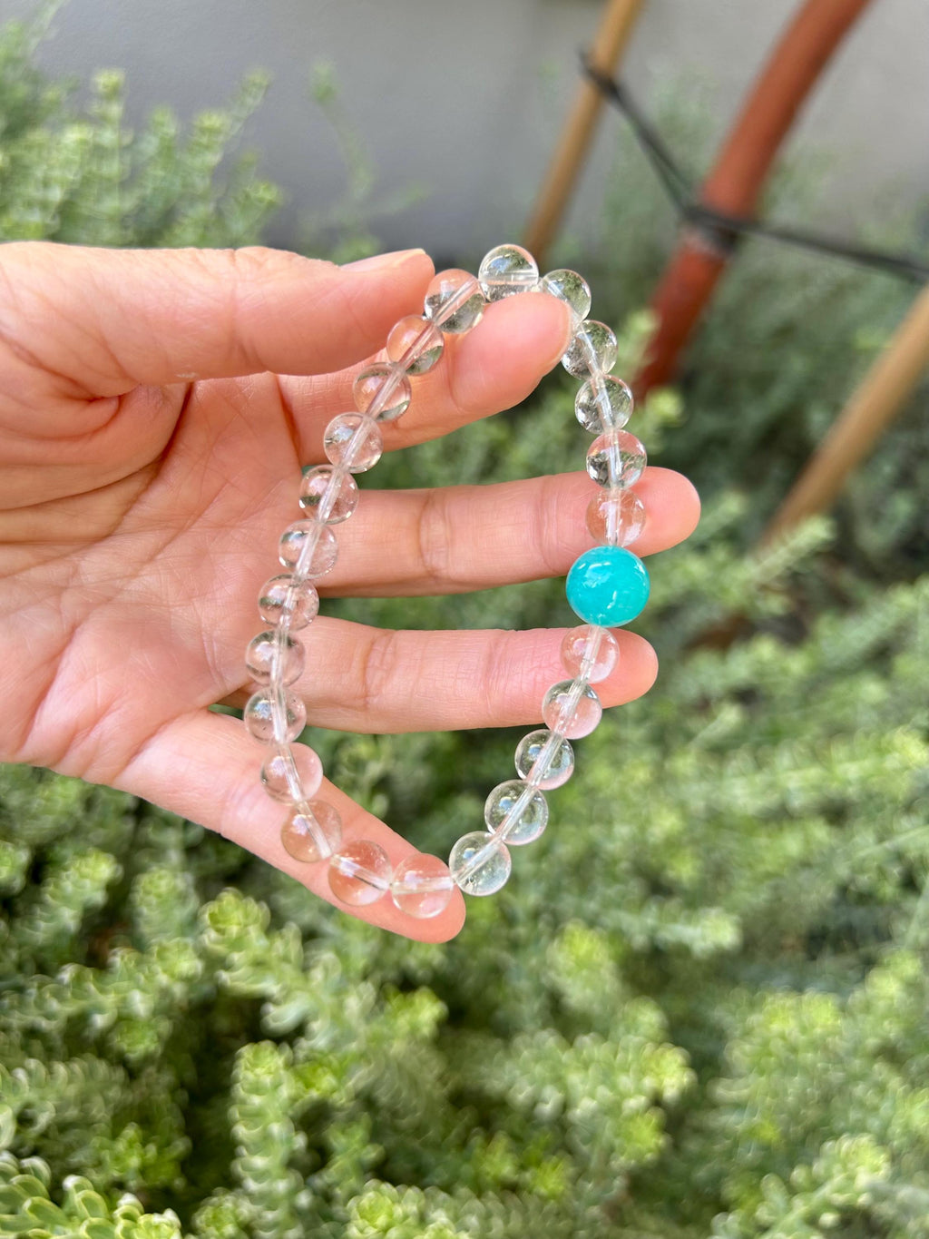 Clear quartz round beads with big amazonite beads bracelet, fits up to 17cm wrist (26-110)