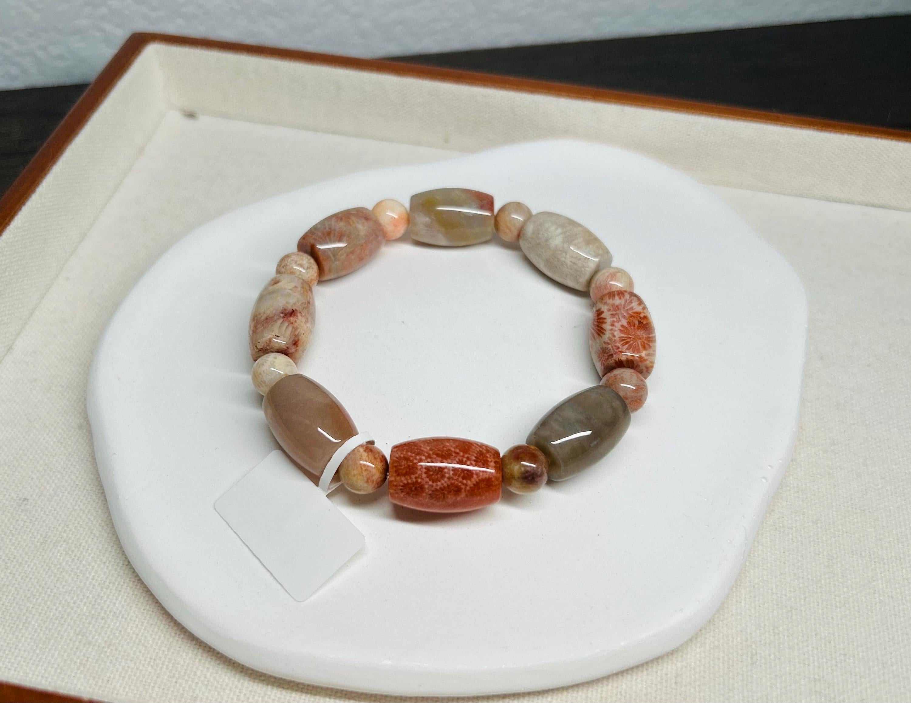 Thailand Petoskey stone bead Bracelet, fits up to 17cm wrist (25-162)