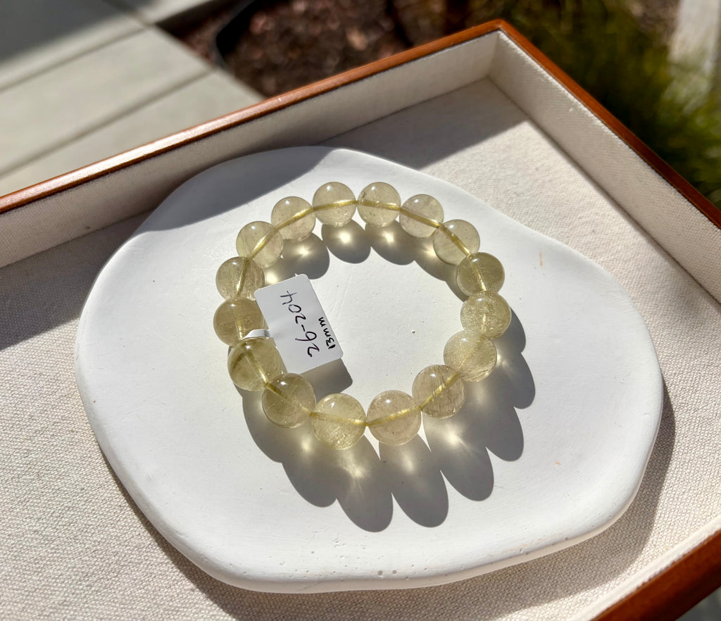 High Clarity Gold Libyan Desert Glass square beads Bracelet: Tektite Beads, 13mm+ beads, Fits up to 16.5cm wrist (26-204)