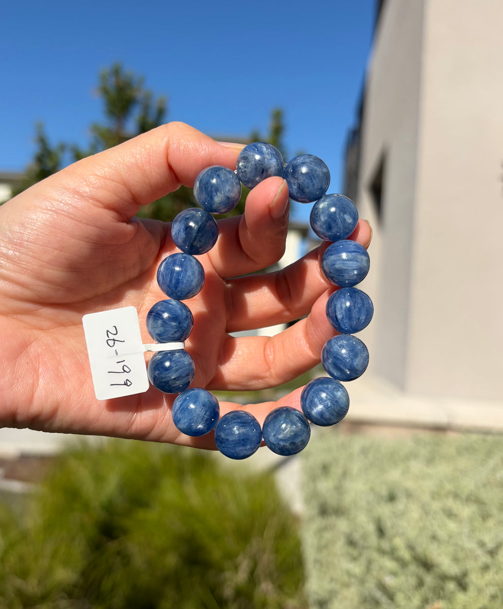 Chunky Blue Kyanite Bracelet: Genuine Green Kyanite Healing Stone, 13mm, fits up to 16.2cm  (26-199)