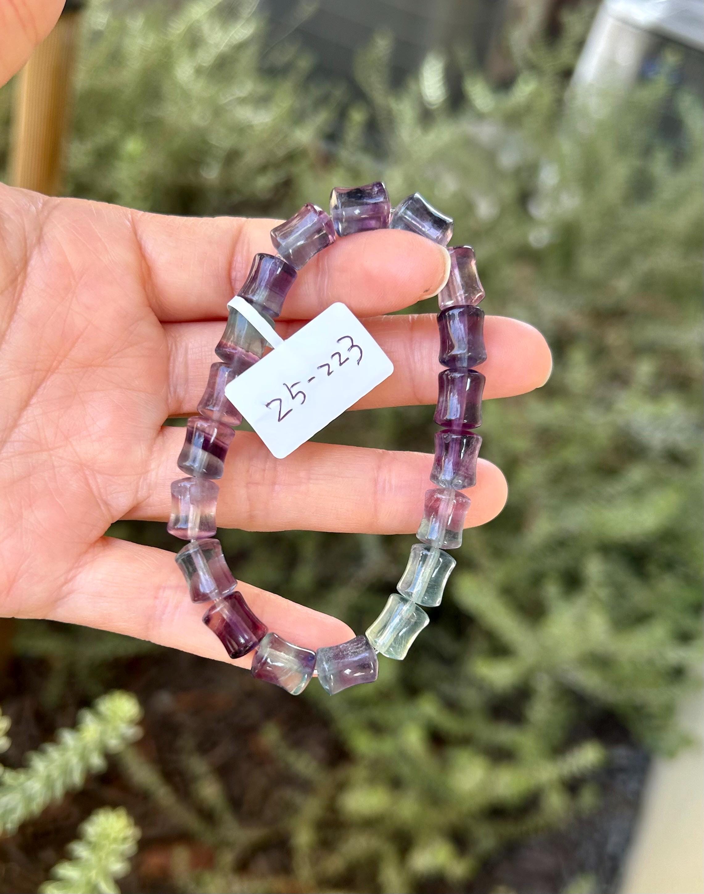 Icy Cylinder Fluorite Bracelet with Amethyst Accent - fits up to 17cm wrist (25-223)