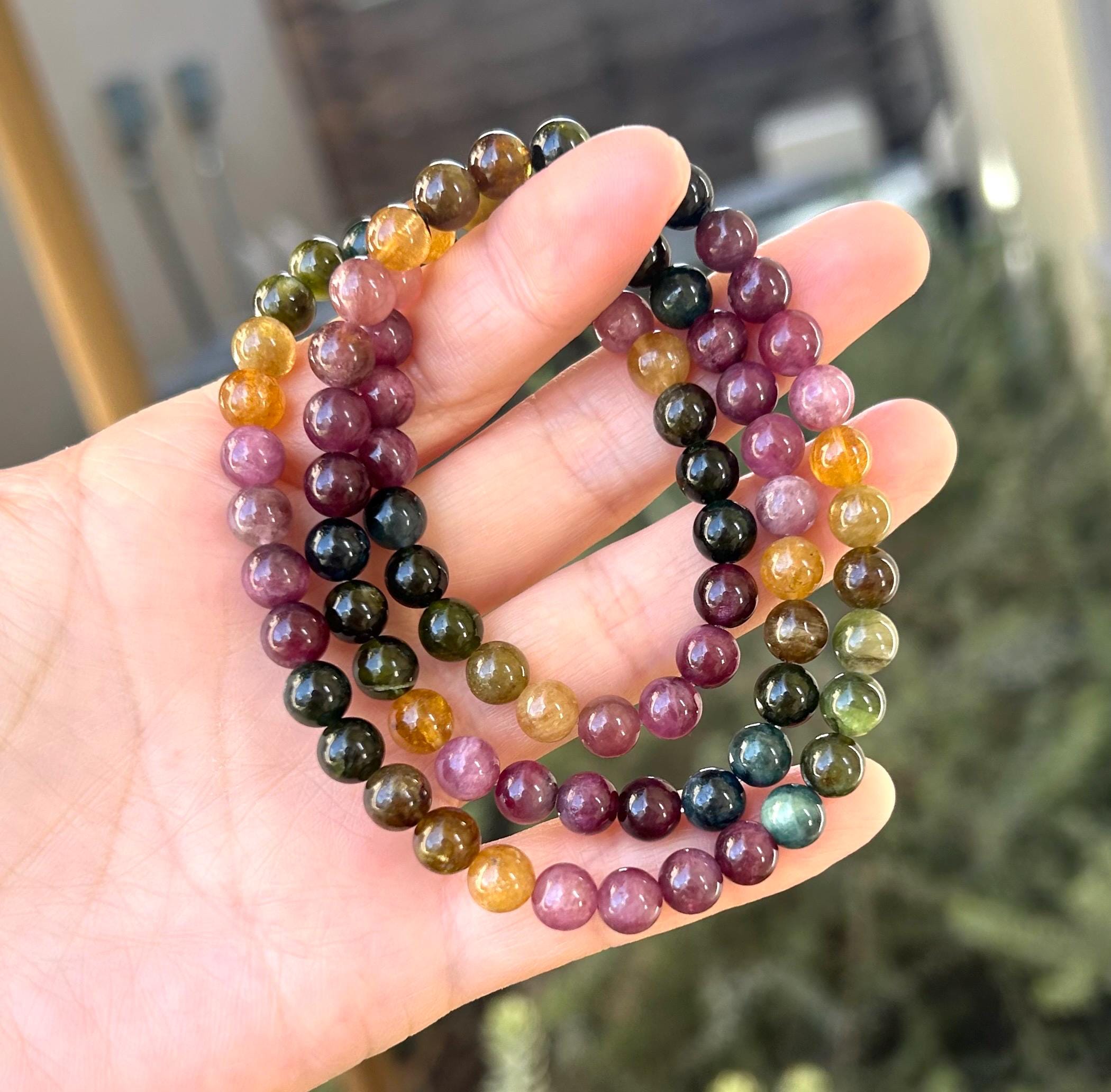 3-lap Rainbow Tourmaline Bracelet, Natural old mine Tourmaline bracelet, Genuine Tourmaline (GH-025)
