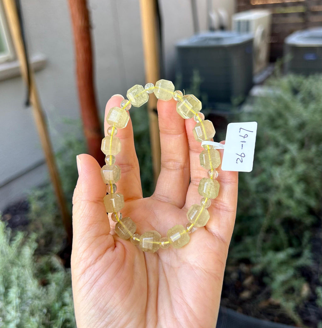 Healing Crystal, Gold Libyan Desert Glass square beads Bracelet: Tektite Beads, about 10mm beads, Fits up to 17cm wrist (26-167)