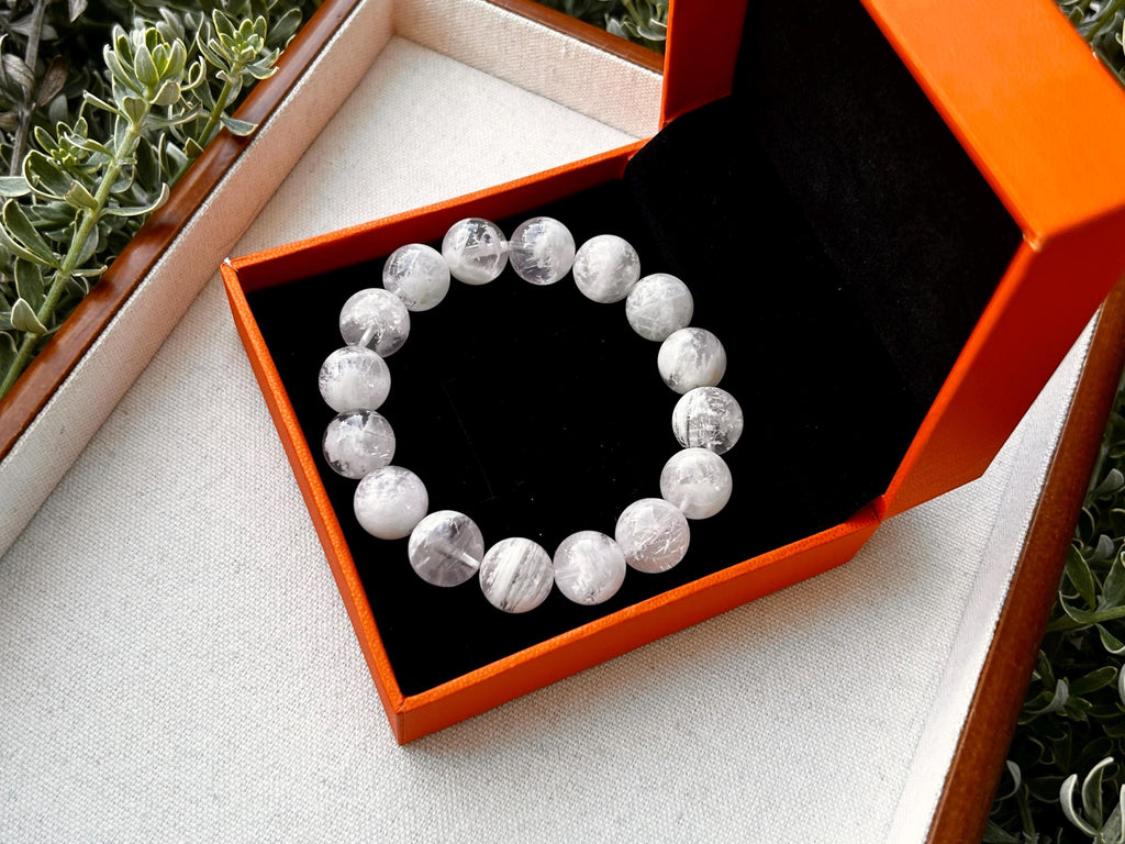 High Quality Snowflake Phantom Crystal Bracelet: Chunky Natural Gemstone Beads, 12.5mm+ beads, fits up to 16.5cm wrist (25-105)