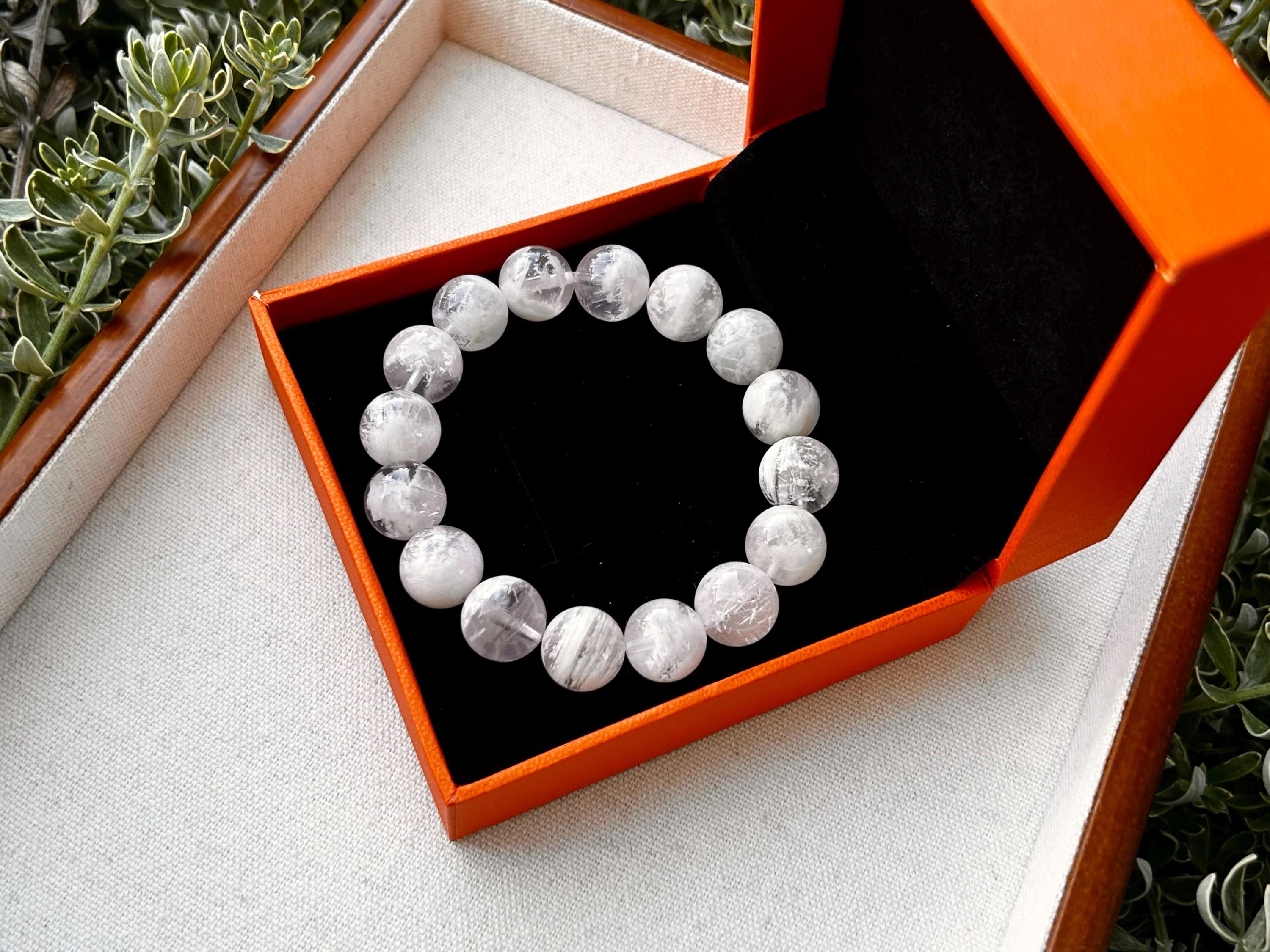 High Quality Snowflake Phantom Crystal Bracelet: Chunky Natural Gemstone Beads, 12.5mm+ beads, fits up to 16.5cm wrist (25-105)